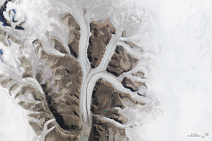 The Operational Land Imager (OLI) on Landsat 8 acquired this image of glaciers at the Sirmilik National Park Pond Inlet in Mittimatalik, Canada on August 3, 2015.