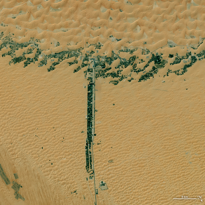 The Operational Land Imager (OLI) on Landsat 8 captured this image of development along two roads in the United Arab Emirates on March 9, 2015.