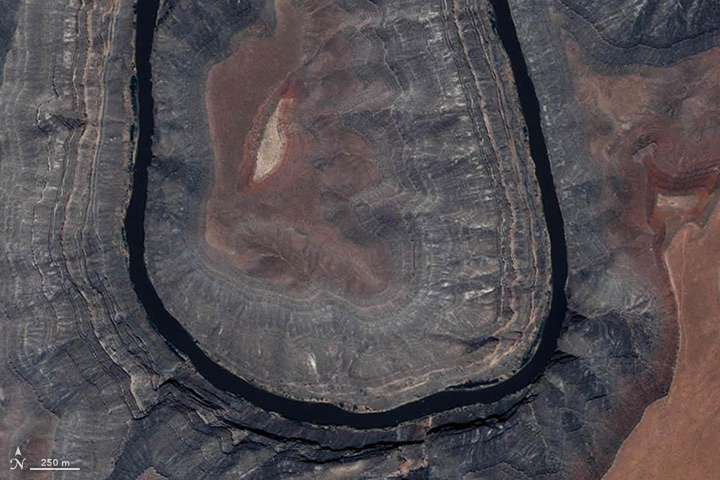 The Ikonos satellite captured this image of Gooseneck State Park in Utah on May 9, 2004.