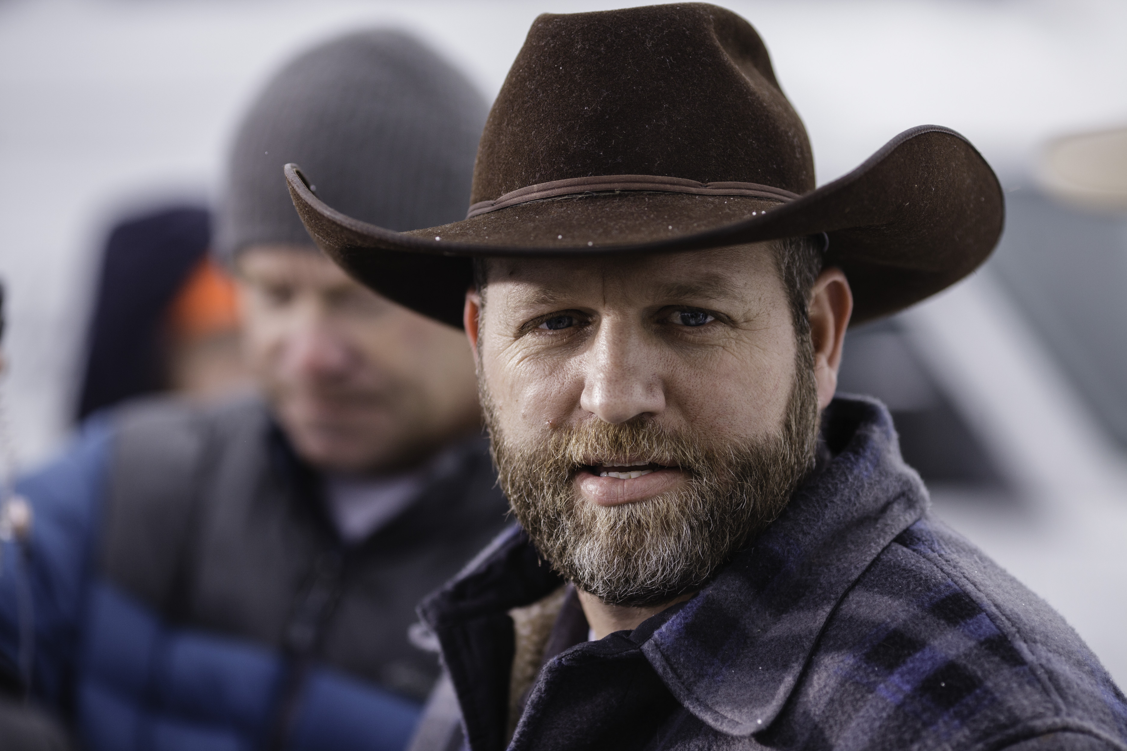 Ammon Bundy speaks at a news conference at the entrance to the Malheur National Wildlife Refuge Headquarters near Burns, Oregon January 5, 2016. (Rob Kerr—AFP/Getty Images)