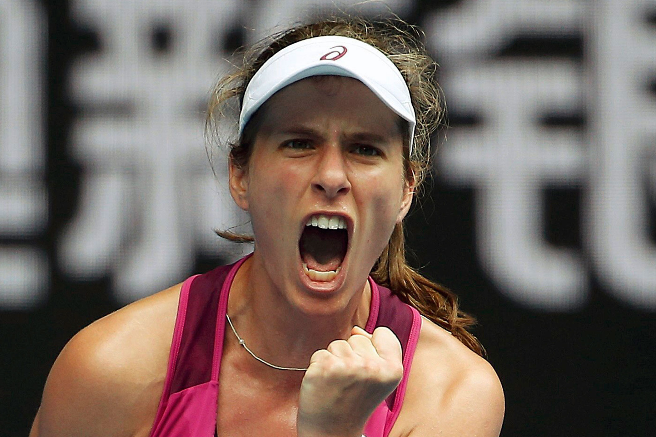 2016 Australian Open Britain's Konta celebrates winning the first set during her quarter-final match against China's Zhang at the Australian Open tennis tournament at Melbourne Park