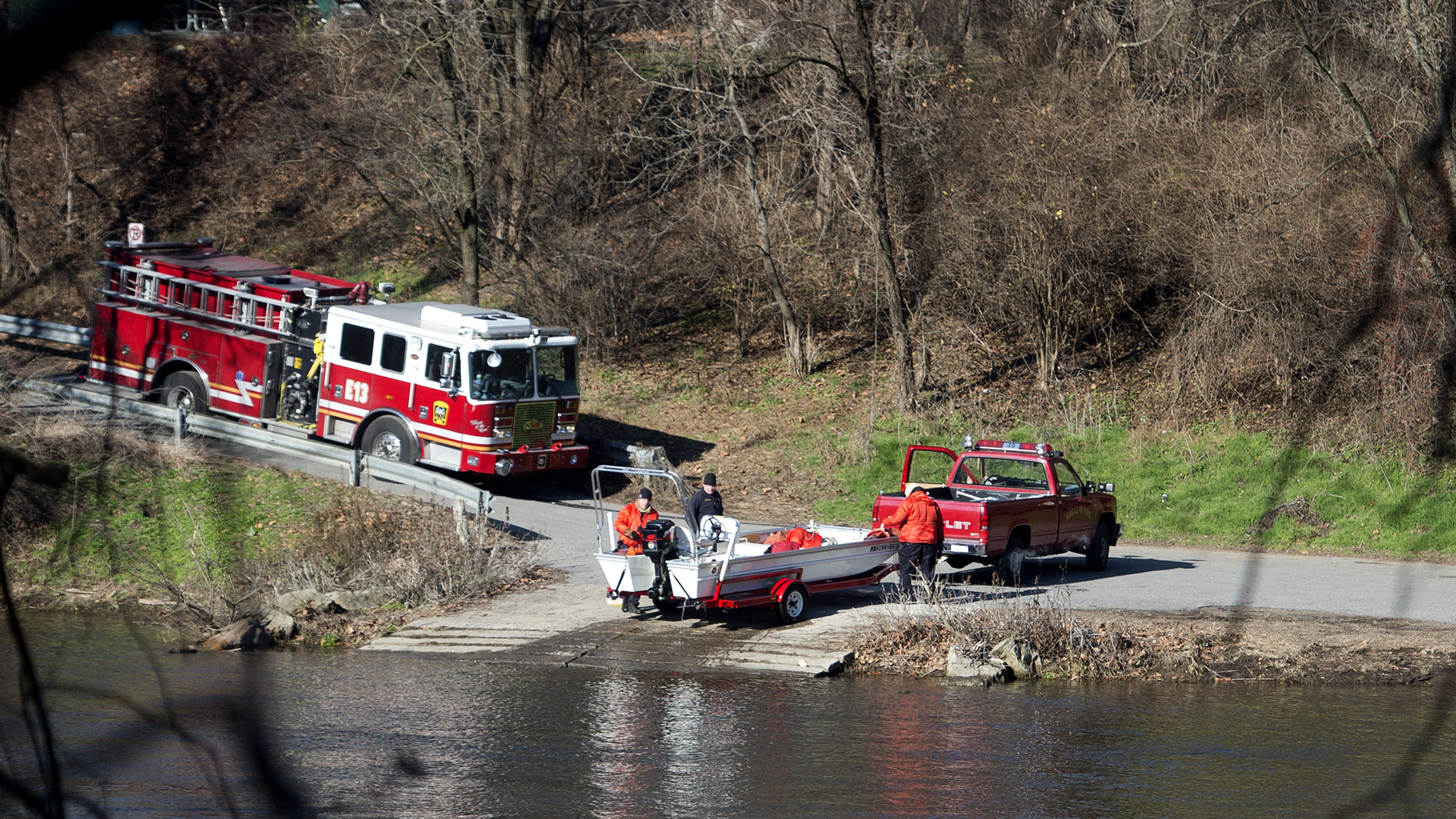 Authorities remove a boat after searching the Lehigh River for Jayliel Vega Batista in Allentown, Pa. on Jan. 2, 2016.