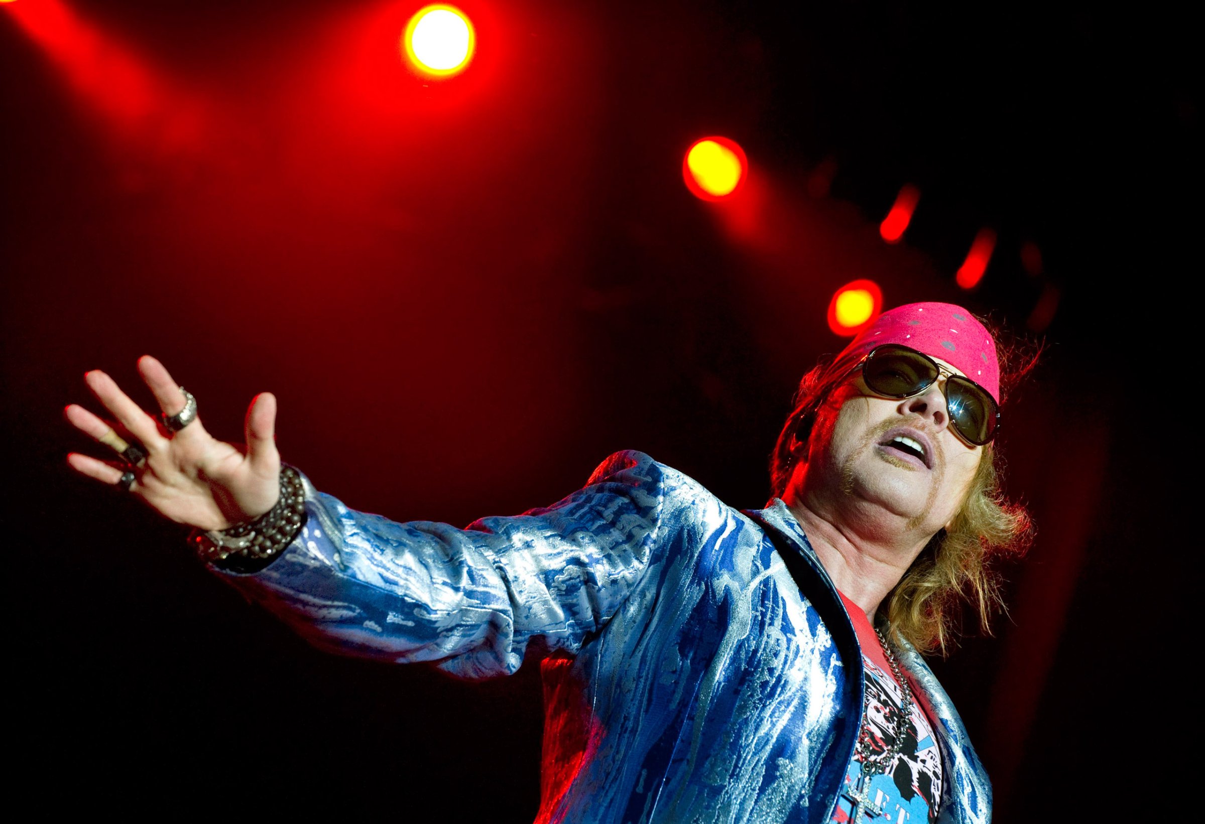 Axl Rose of Guns N' Roses performs during the Sweden Rock Festival 2010 in Solvesborg, Sweden, June 12, 2010. REUTERS/Claudio Bresciani/Scanpix Sweden (SWEDEN - Tags: ENTERTAINMENT) SWEDEN OUT. NO COMMERCIAL OR EDITORIAL SALES IN SWEDEN - RTR2F3B1