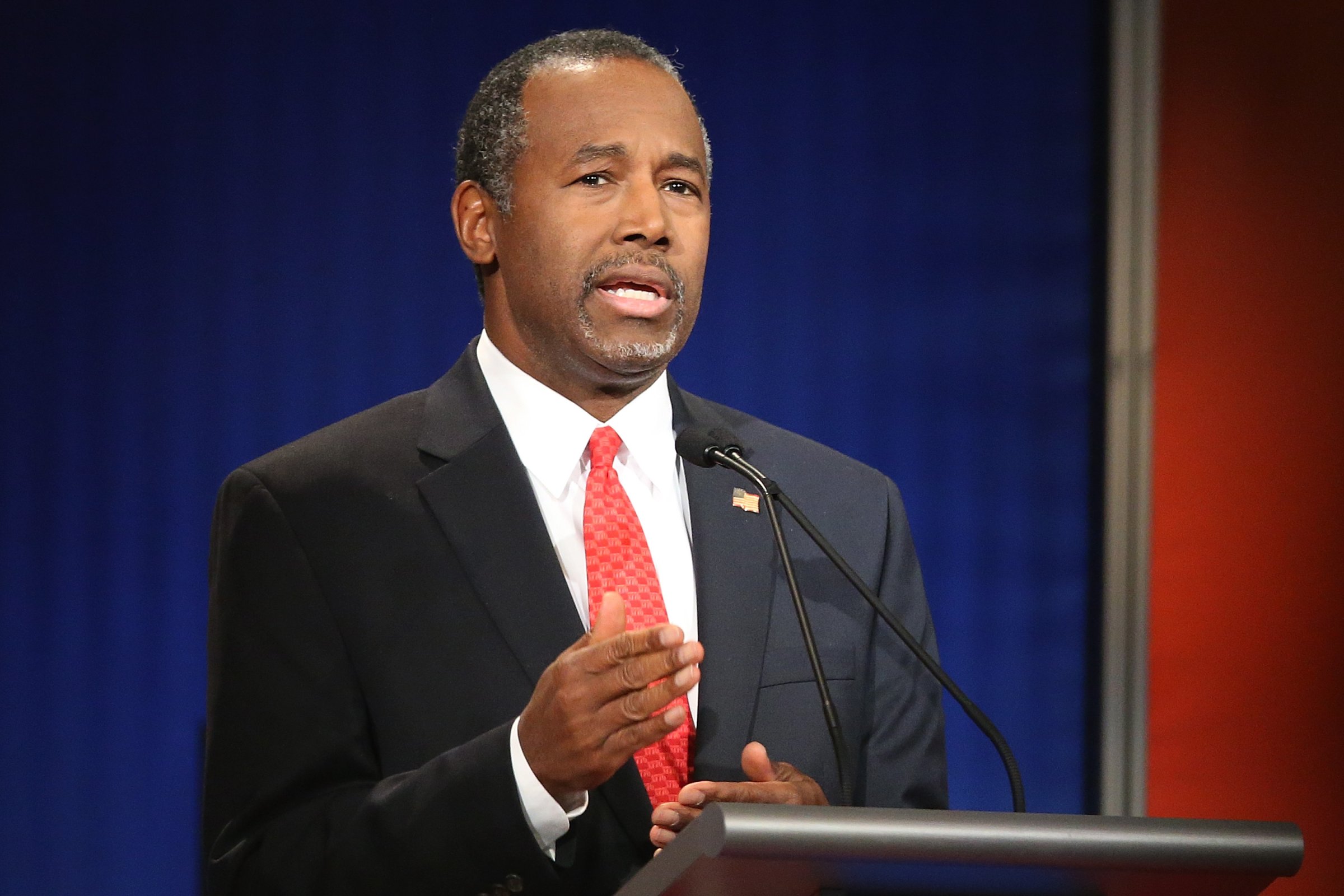 Ben Carson participates in the Fox Business Network Republican presidential debate at the North Charleston Coliseum and Performing Arts Center on Jan. 14, 2016 in North Charleston, S.C.