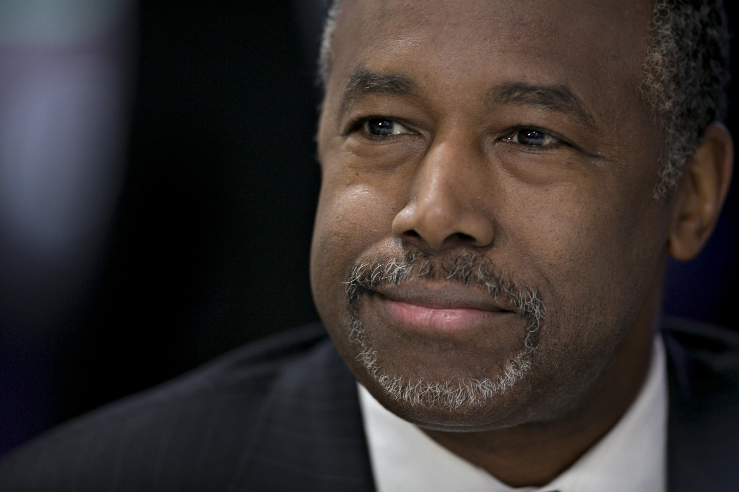Ben Carson, retired neurosurgeon and 2016 Republican presidential candidate, listens to a question during a Bloomberg Politics interview in Des Moines, Iowa, U.S., on Wednesday, Jan. 27, 2016. Carson has made his Christian faith and the kind of issues that motivate faith-based voters a central part of his pitches to Iowa's heavily evangelical Republican caucus-goers but in the state that will kick off voting for a presidential nomination with its Feb. 1 caucuses, hes being bested by Donald Trump. Photographer: Andrew Harrer/Bloomberg via Getty Images