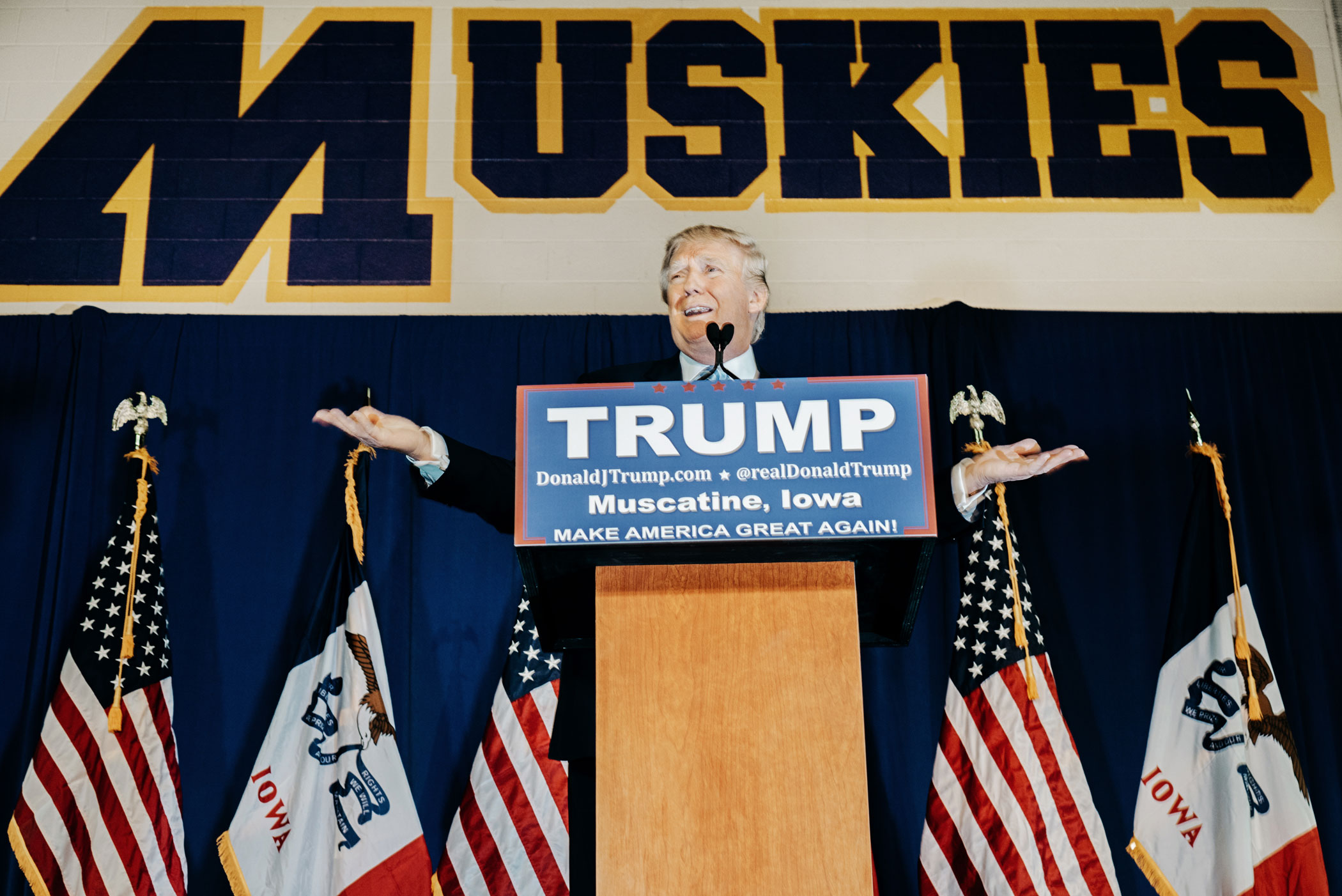 Donald Trump speaks at a campaign event in Muskatine, Iowa on Jan. 24, 2016.