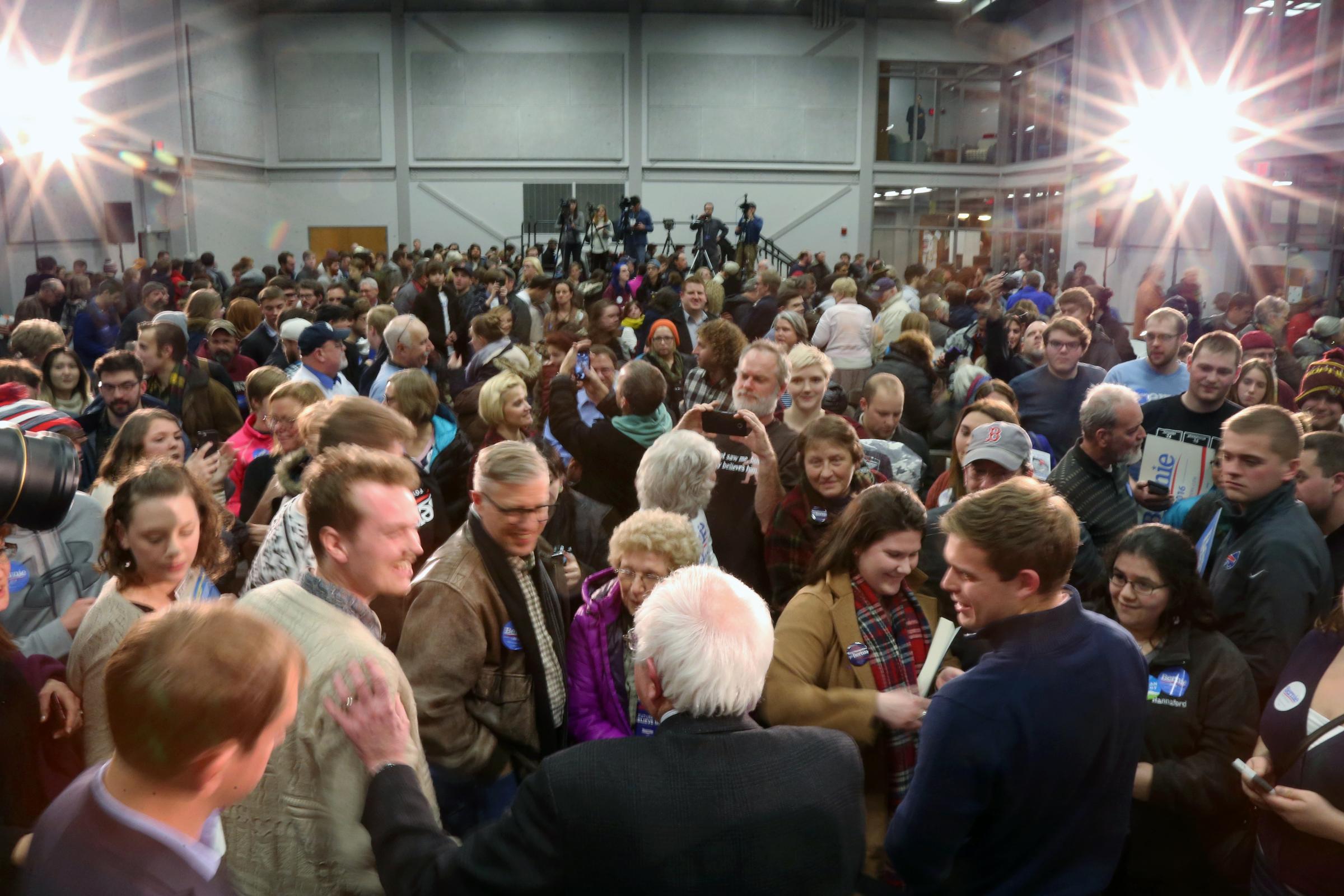 Democratic presidential candidate, Sen. Bernie Sanders, I-Vt., greets supporters at a campaign stop on Jan. 4, 2016, in Manchester, N.H.