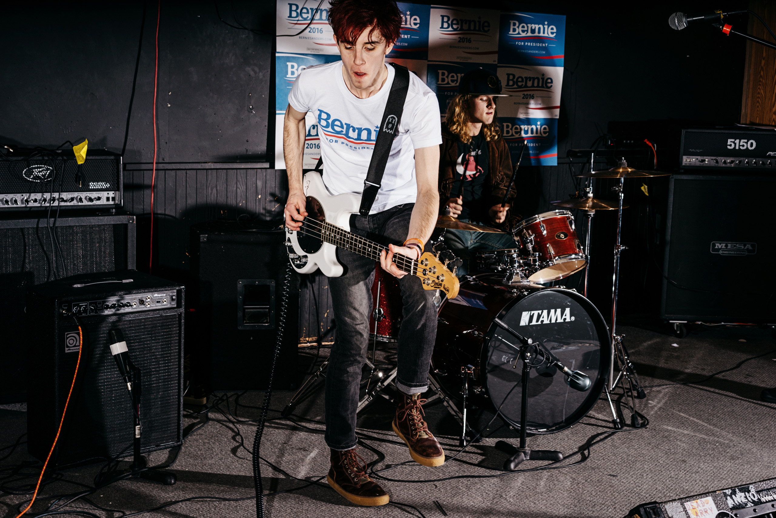 Guitarist Nicholas Fisher
                              of Jimmy and the Stimulators performs at a Bernie Sanders fundraiser billed as  Waterloo Shred for Bernie: Part 2  at The Wedge bar in Waterloo, IA, Saturday January 23, 2016.