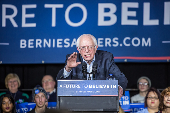 Democratic presidential candidate Sen. Bernie Sanders (I-VT) speaks at a campaign rally at Music Man Square on January 27, 2016 in Mason City, Iowa.