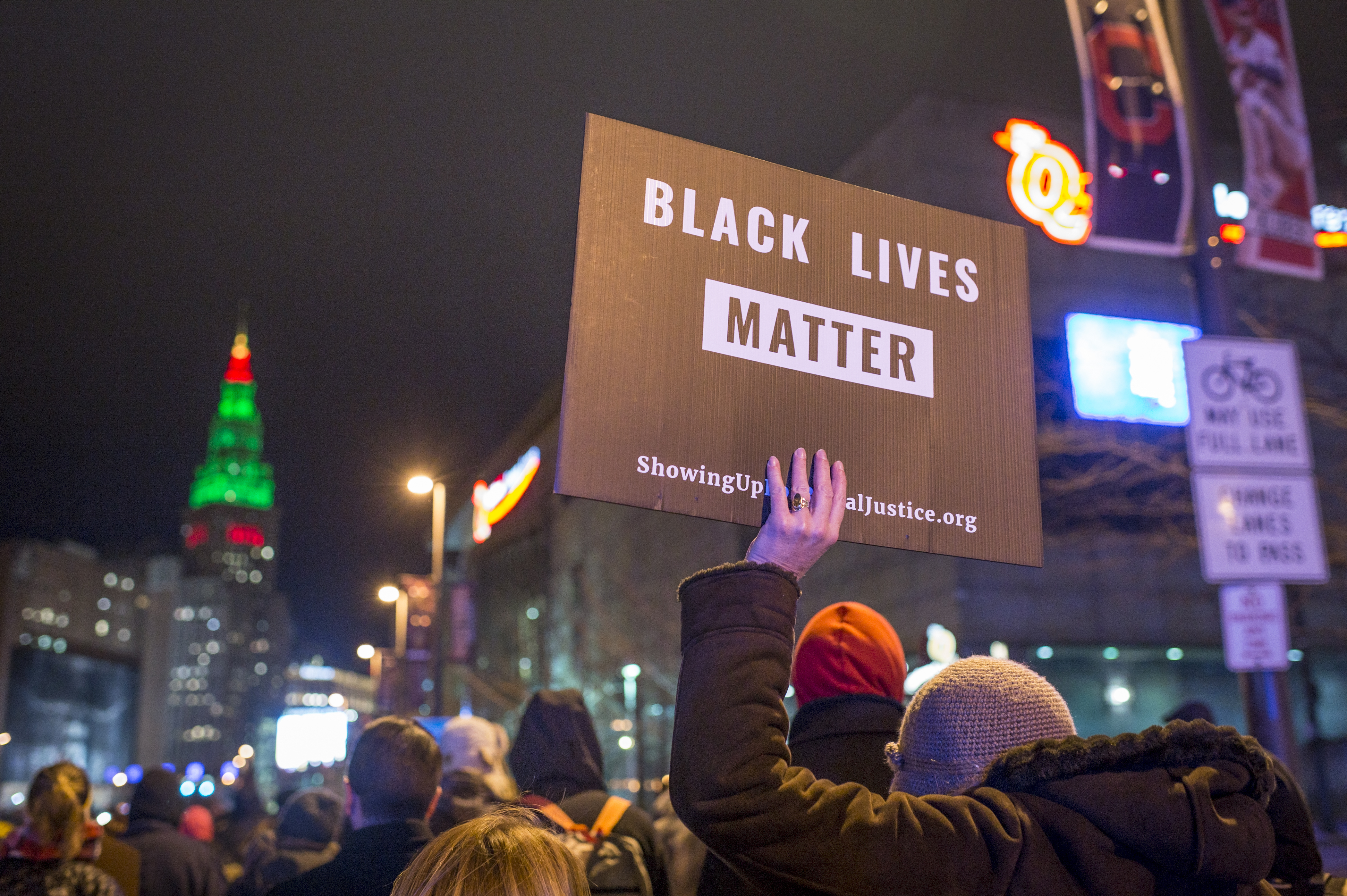 Demonstrators march on Ontario St. in Cleveland, Ohio, on Dec. 29, 2015
