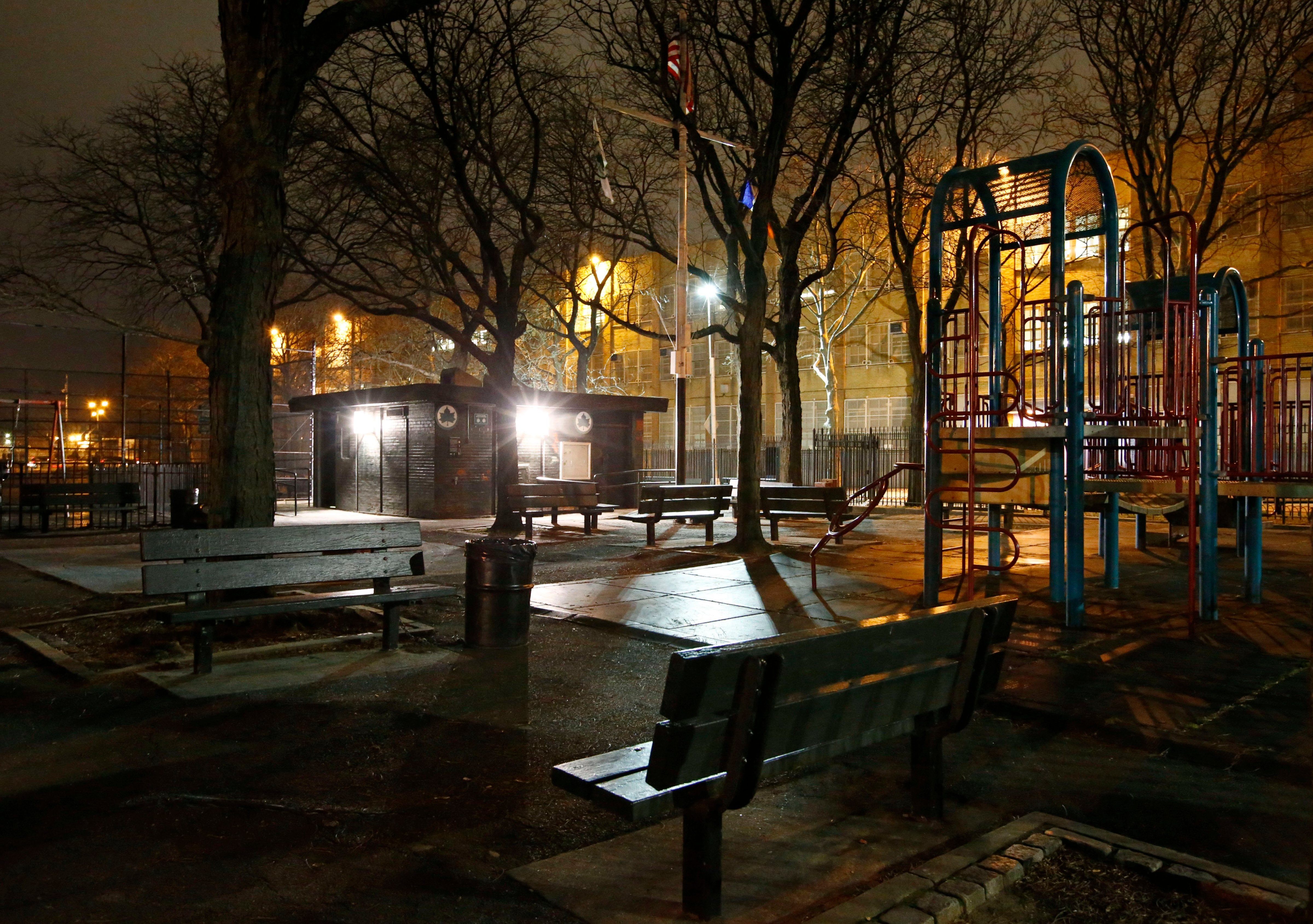 New floodlight-style lighting has been installed at Osborn Playground in the Brooklyn borough of New York, on Jan. 14, 2016. (Kathy Willens—AP)