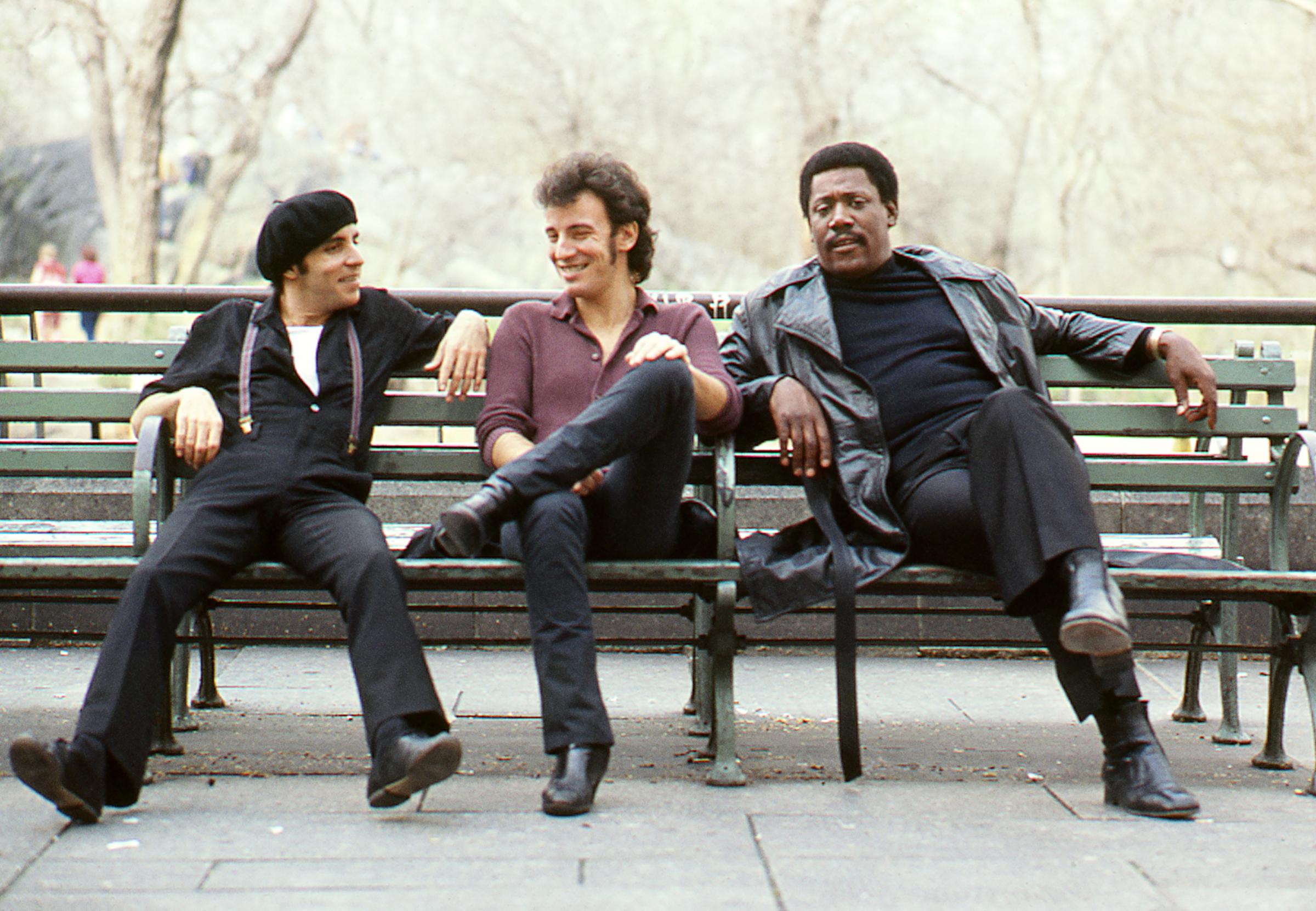 From left: "Little Steven" Van Zandt, Bruce Springsteen and Clarence Clemons are seen on a bench in Central Park in New York City in Aug. 1979.