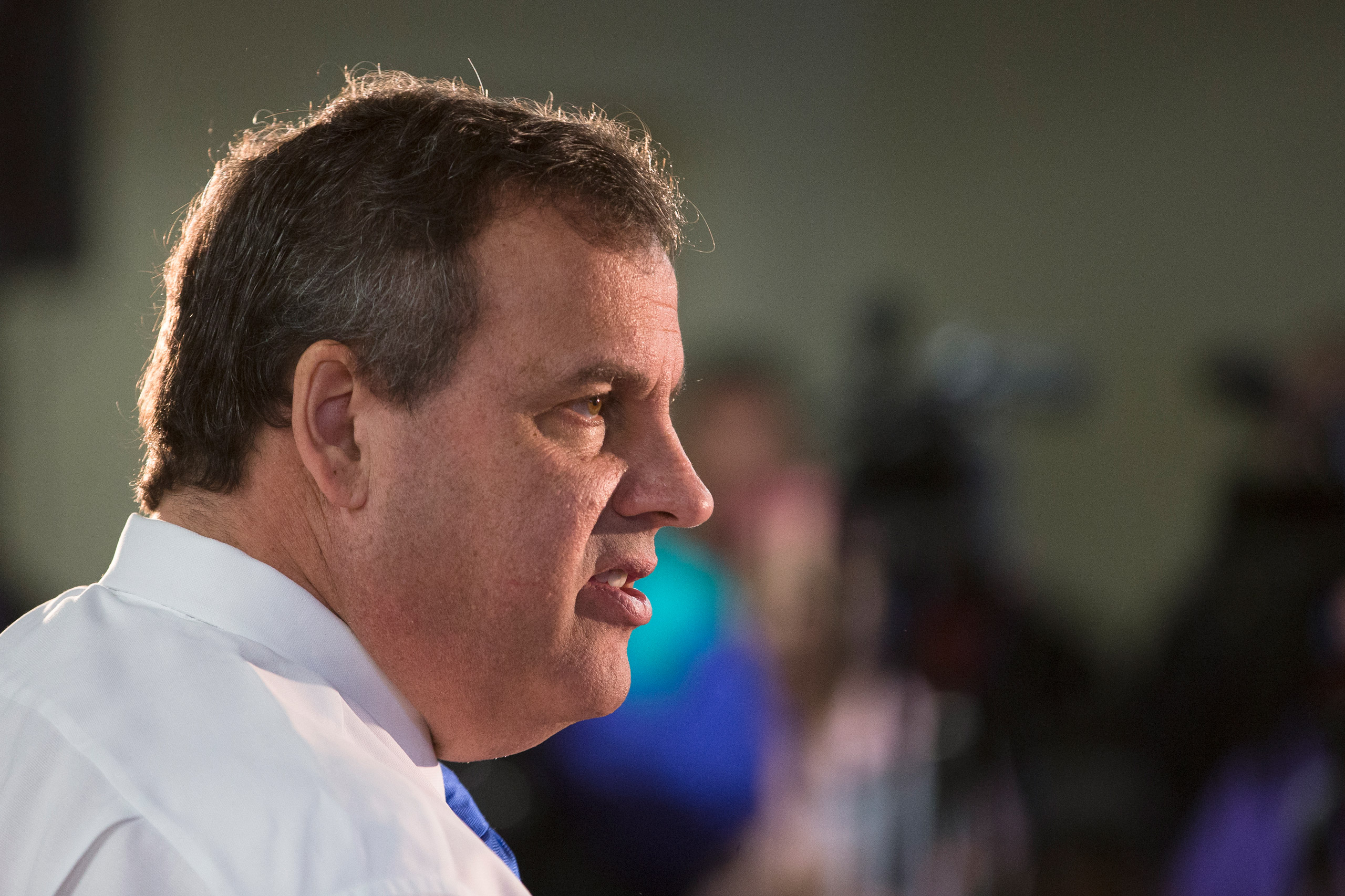 Chris Christie speaks during a town hall style campaign stop at Pinardville Fire Station in Manchester, N.H.  Jan. 13, 2016. (John Minchillo—AP)