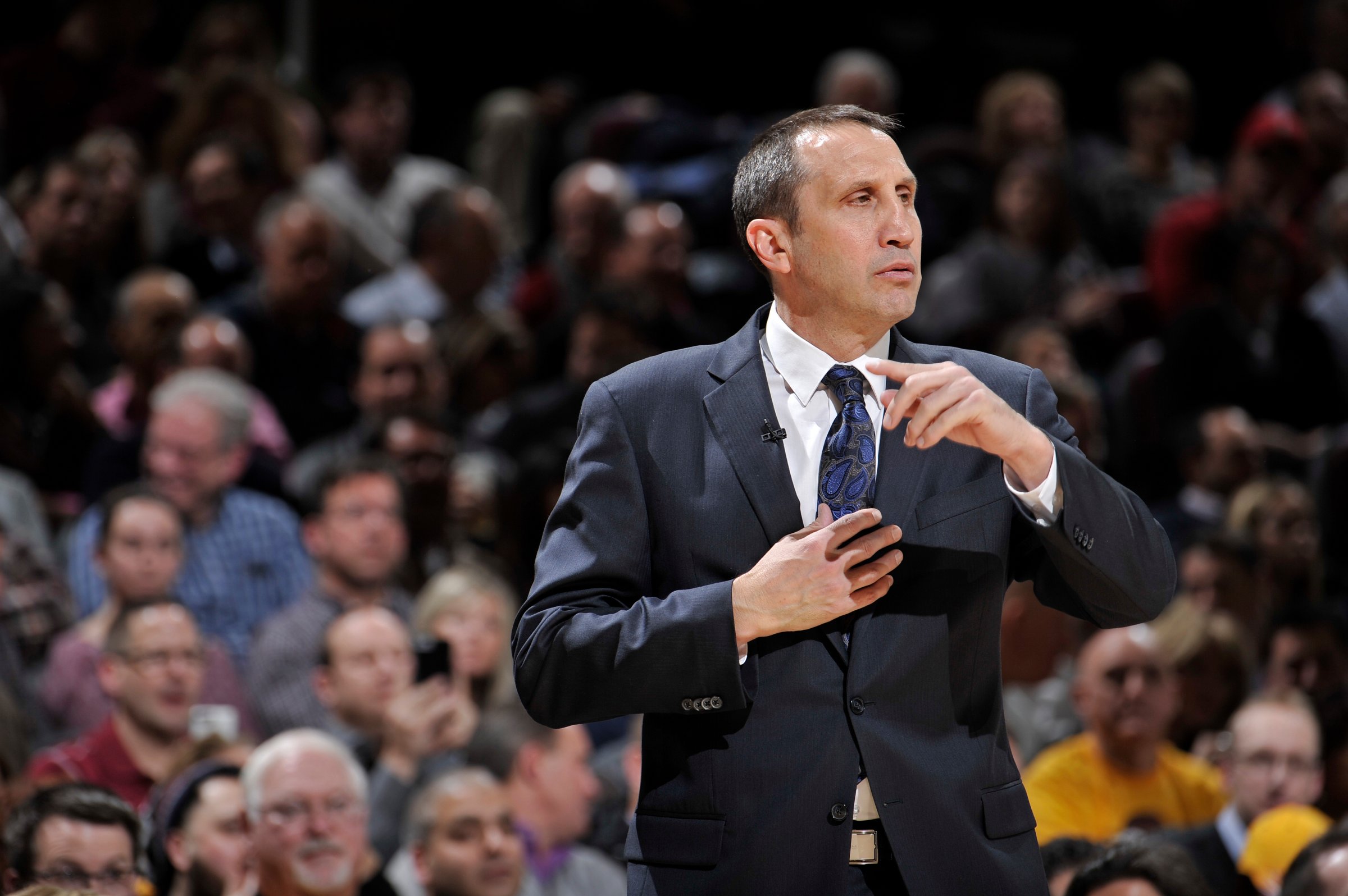 David Blatt of the Cleveland Cavaliers coaches against the Los Angeles Clippers on January 21, 2016 at Quicken Loans Arena in Cleveland, Ohio.