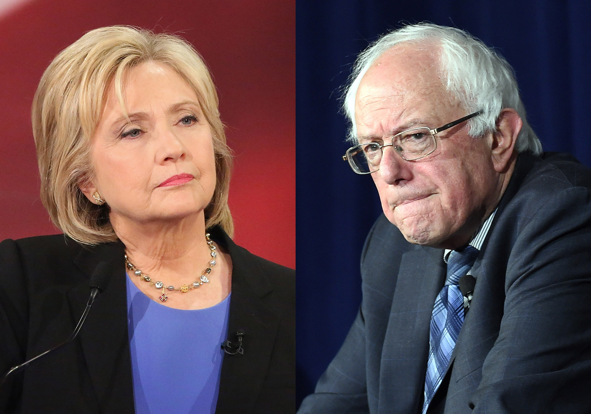 Hillary Clinton  in Charleston, SC on Jan. 17, 2016 (R); Bernie Sanders in Las Vegas, Nevada on Nov. 9, 2015. (Andrew Burton—Getty Images (R); Ethan Miller—Getty Images)