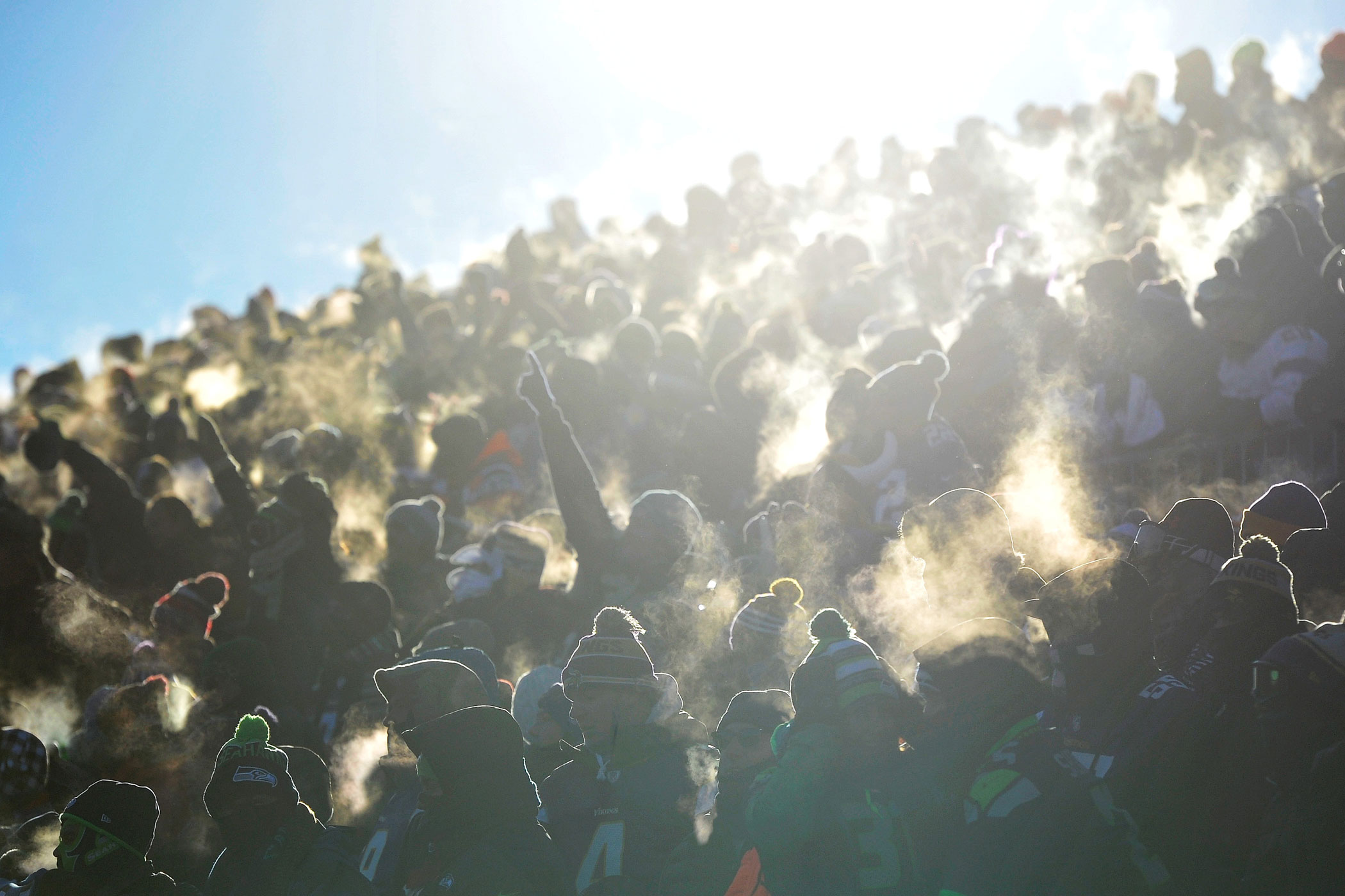 Temperature: -6°F (Wind Chill -25°F). On Jan. 10, 2016, fans braved subzero temperatures at an NFL football playoff game between the Minnesota Vikings and the Seattle Seahawks at TCFBank Stadium in Minneapolis.