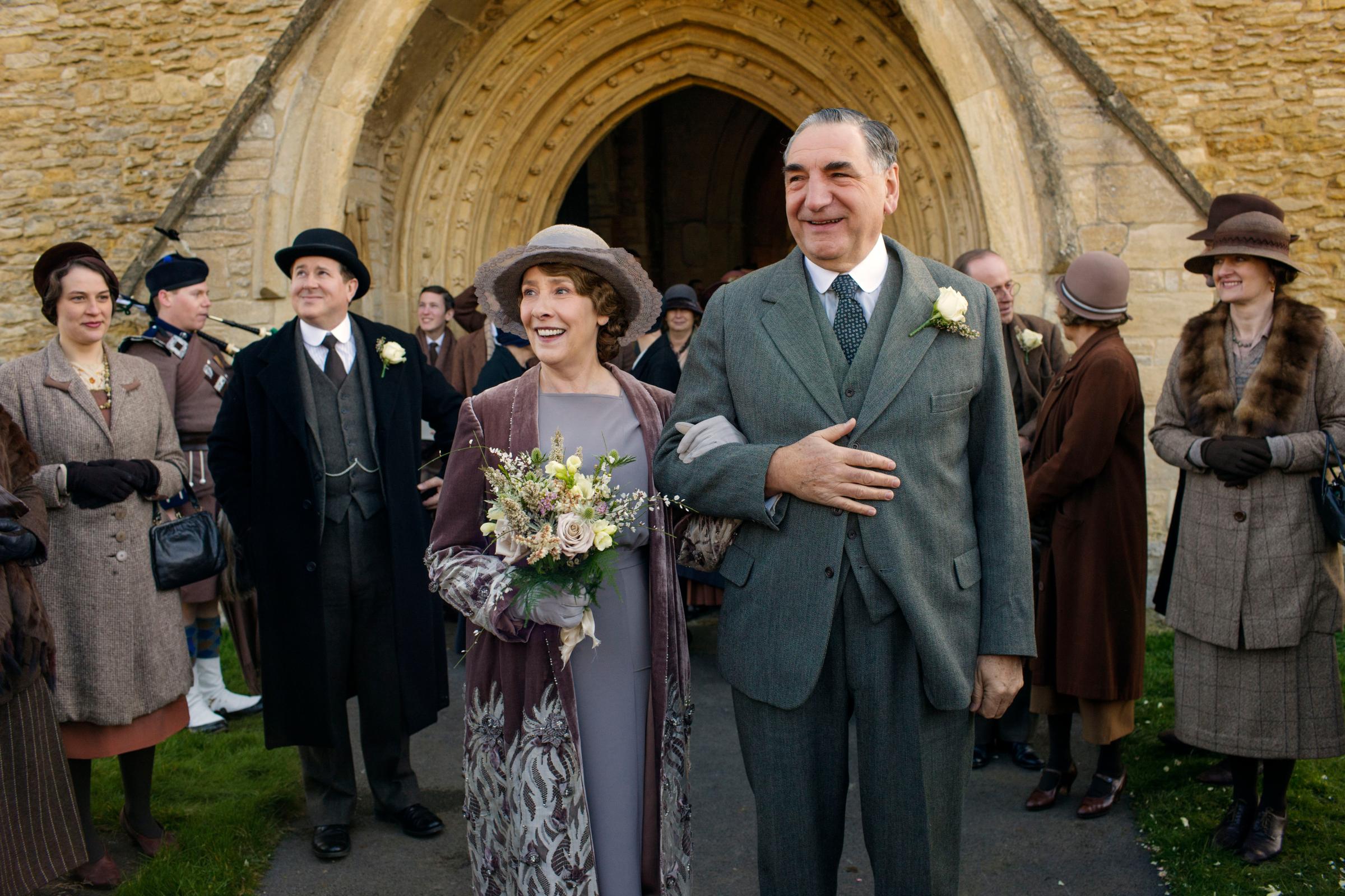 Downton AbbeyPart Three - Sunday, January 17, 2016 at 9pm ET on MASTERPIECE on PBSA wedding dress drama takes a disastrous turn. The breakfast battle is settled. A handsome volunteer helps Edith meet a deadline. The hospital debate gets nasty. Shown from left to right: Phyllis Logan as Mrs. Hughes and Jim Carter as Mr. Carson (C) Nick Briggs/Carnival Film &amp; Television Limited 2015 for MASTERPIECE This image may be used only in the direct promotion of MASTERPIECE CLASSIC. No other rights are granted. All rights are reserved. Editorial use only. USE ON THIRD PARTY SITES SUCH AS FACEBOOK AND TWITTER IS NOT ALLOWED.