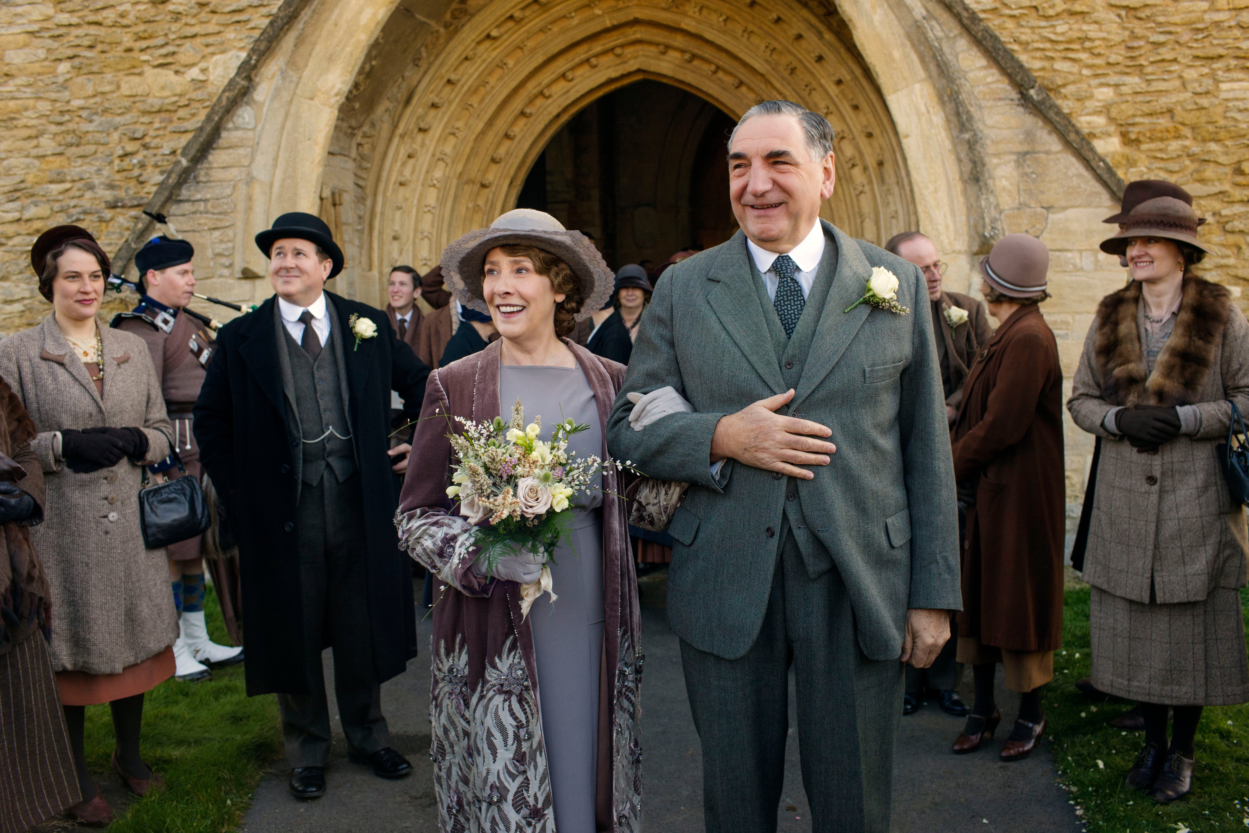 Phyllis Logan as Mrs. Hughes and Jim Carter as Mr. Carson on 'Downton Abbey' (Nick Briggs—Carnival Films)