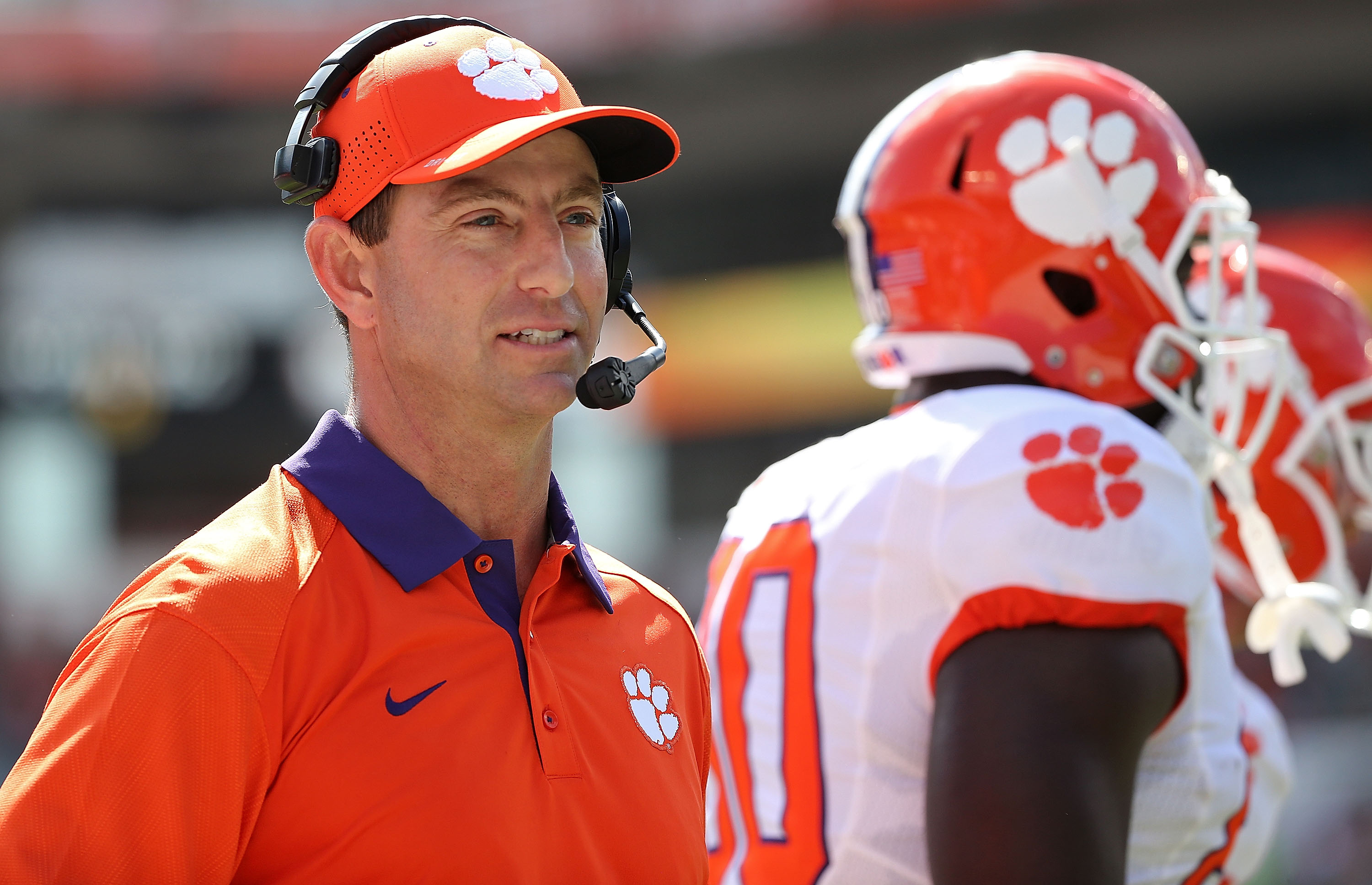 Dabo Swinney of the Clemson Tigers during a game in Miami Gardens, FL on Oct. 24, 2015. (Mike Ehrmann—Getty Images)