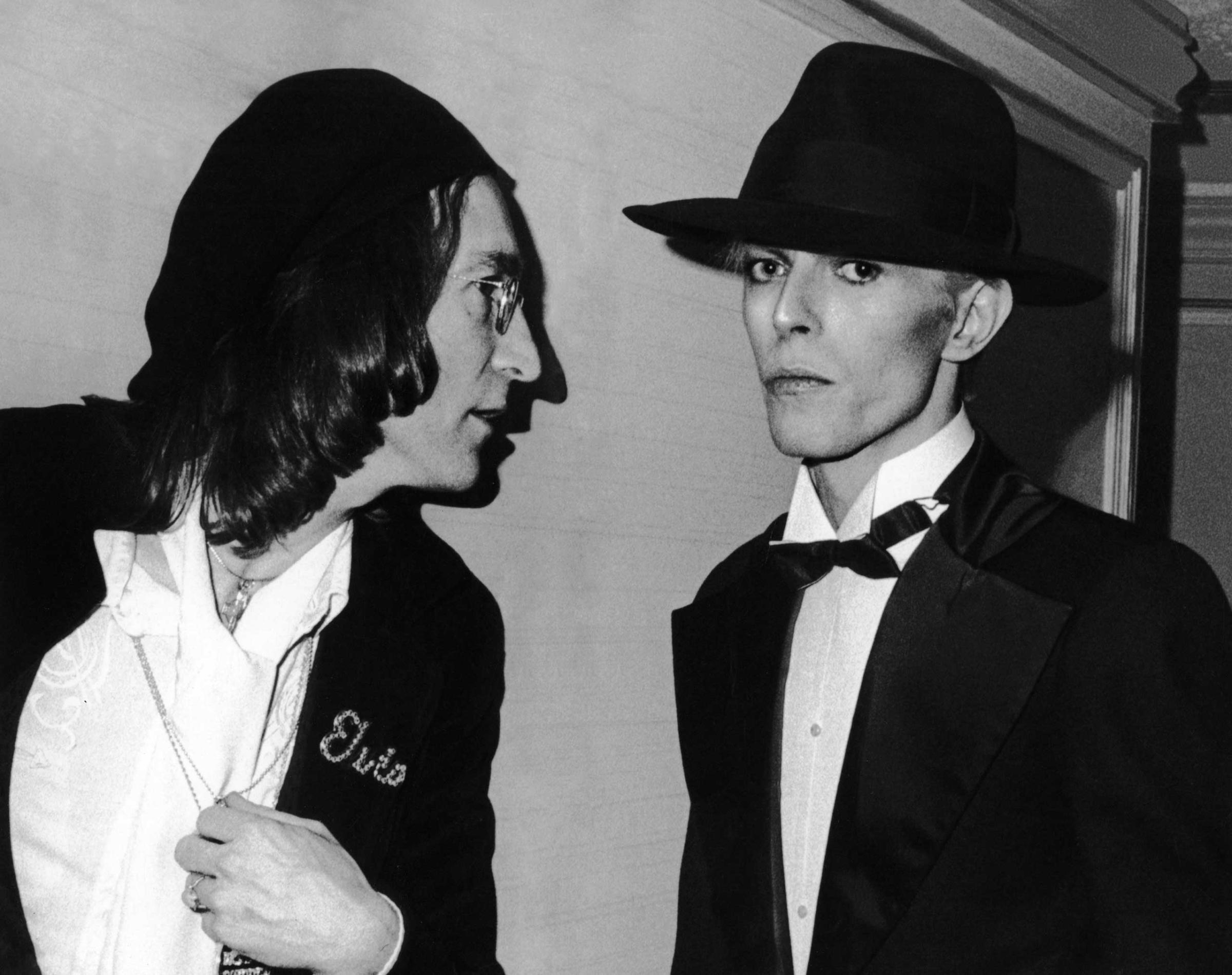 John Lennon and David Bowie at 17th Annual Grammy Awards After-Party at Essex House, New York on March 1, 1975.