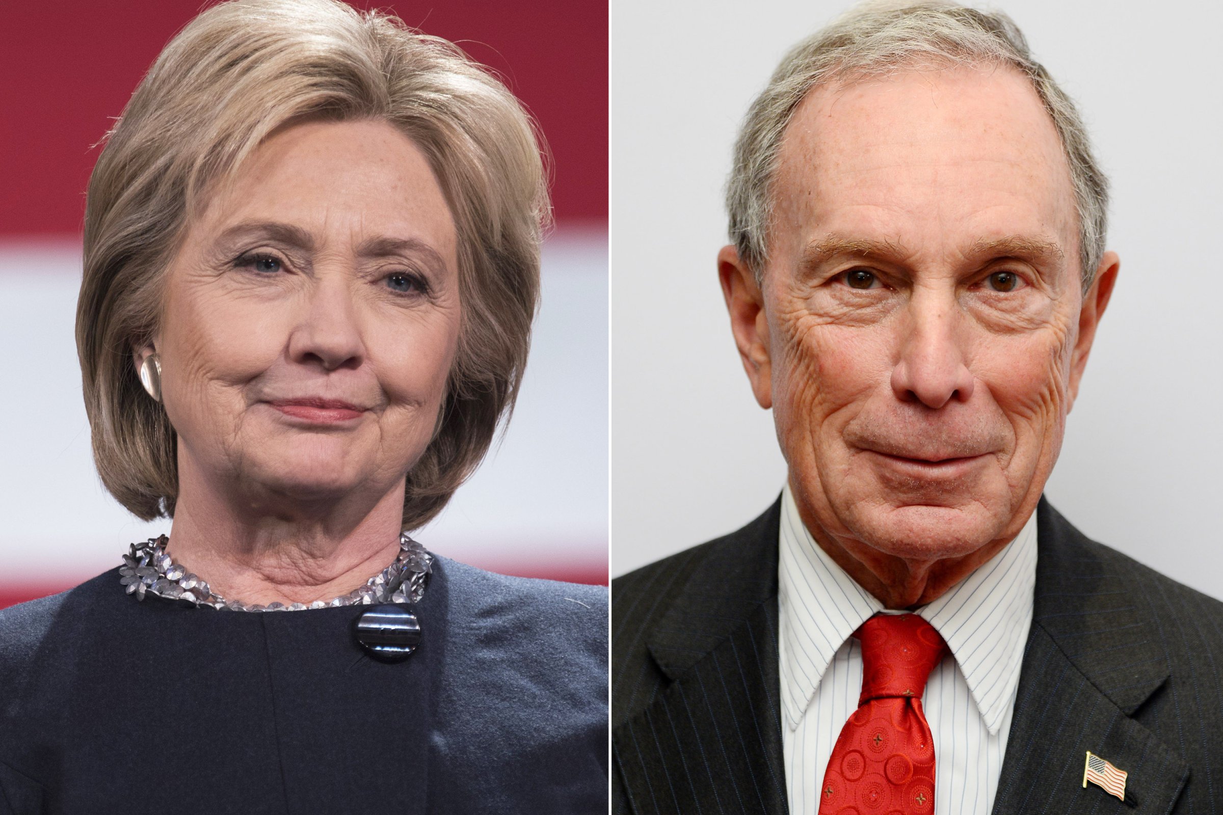 LeftHillary Clinton speaking during a campaign stop at the Rochester Opera House in Rochester, NH on January 22, 2016. Right Michael Bloomberg attends Jazz at Lincoln Center's Ertegun Atrium and Ertegun Hall of Fame grand reopening at Jazz at Lincoln Center in New York City on Dec. 17, 2015.