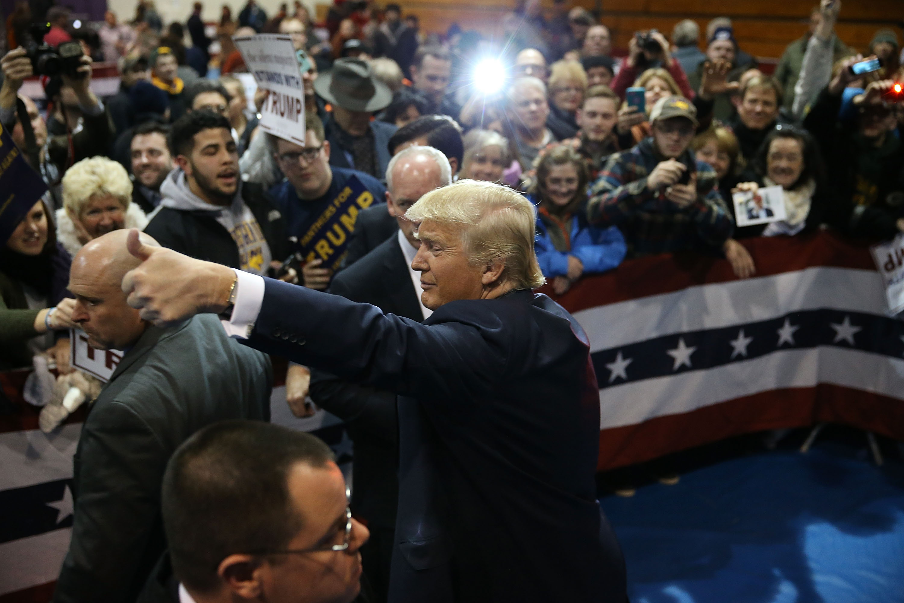 Republican presidential candidate Donald Trump greets people during a campaign event at the University of Northern Iowa in Cedar Falls, Iowa on Jan. 12, 2016. (Joe Raedle—Getty Images)