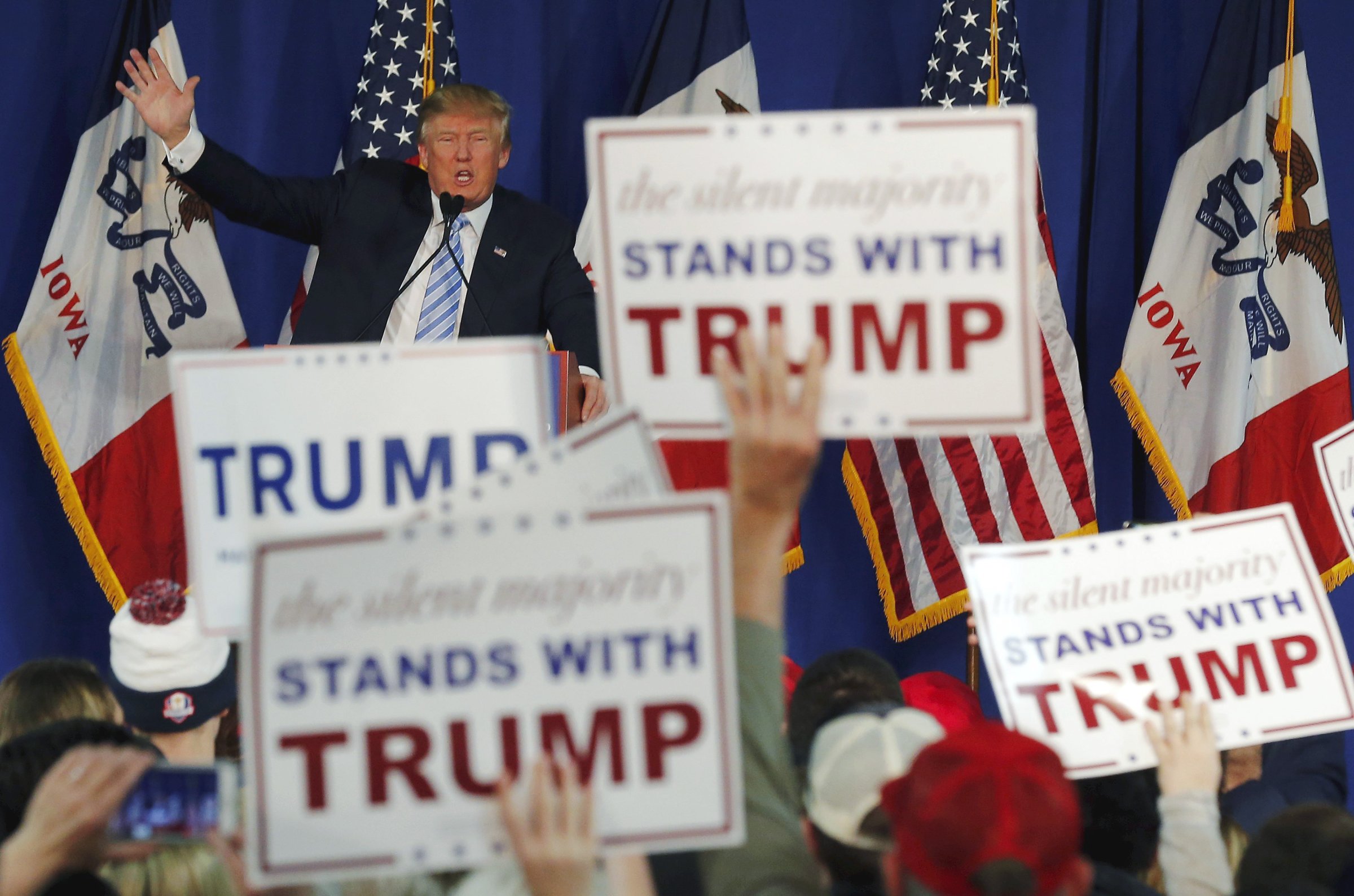Republican presidential candidate Donald Trump speaks at a campaign event in Muscatine, Iowa on Jan. 24, 2016.