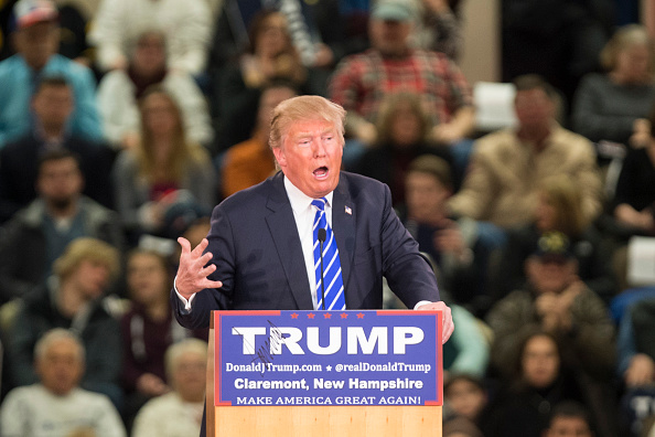 Republican presidential frontrunner Donald Trump speaks at Stevens High School on January 5, 2016 in Claremont, New Hampshire.