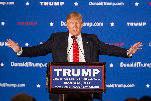 Republican presidential candidate Donald Trump on stage during a Town Hall in Nashua, New Hampshire, on Jan. 29, 2016.