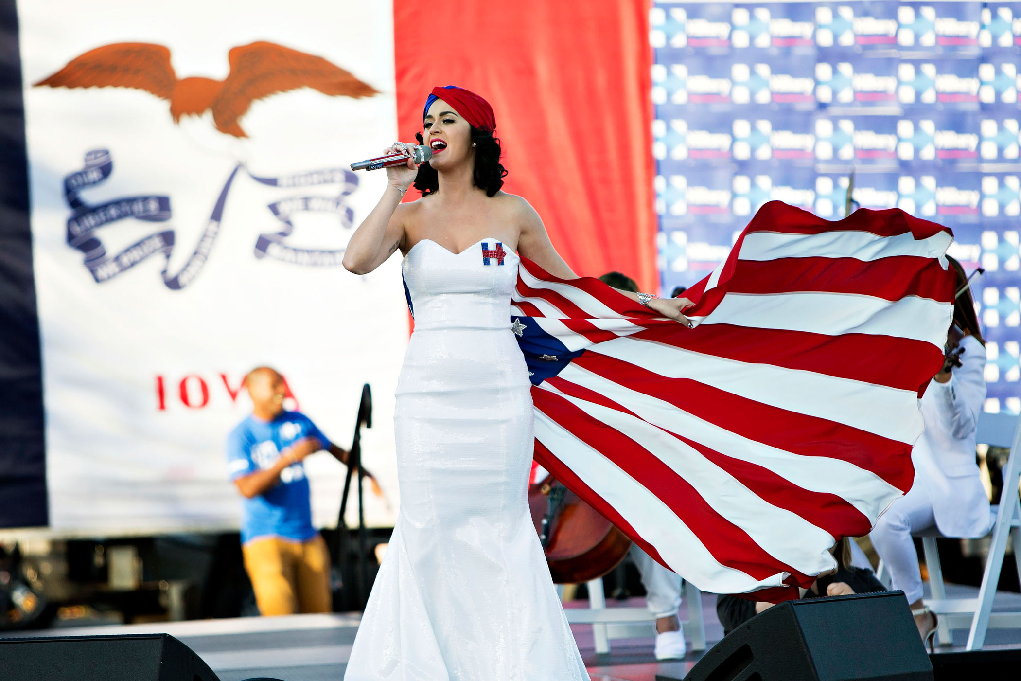 Singer Katy Perry performed during a rally for Hillary Clinton, who she publicly supports.