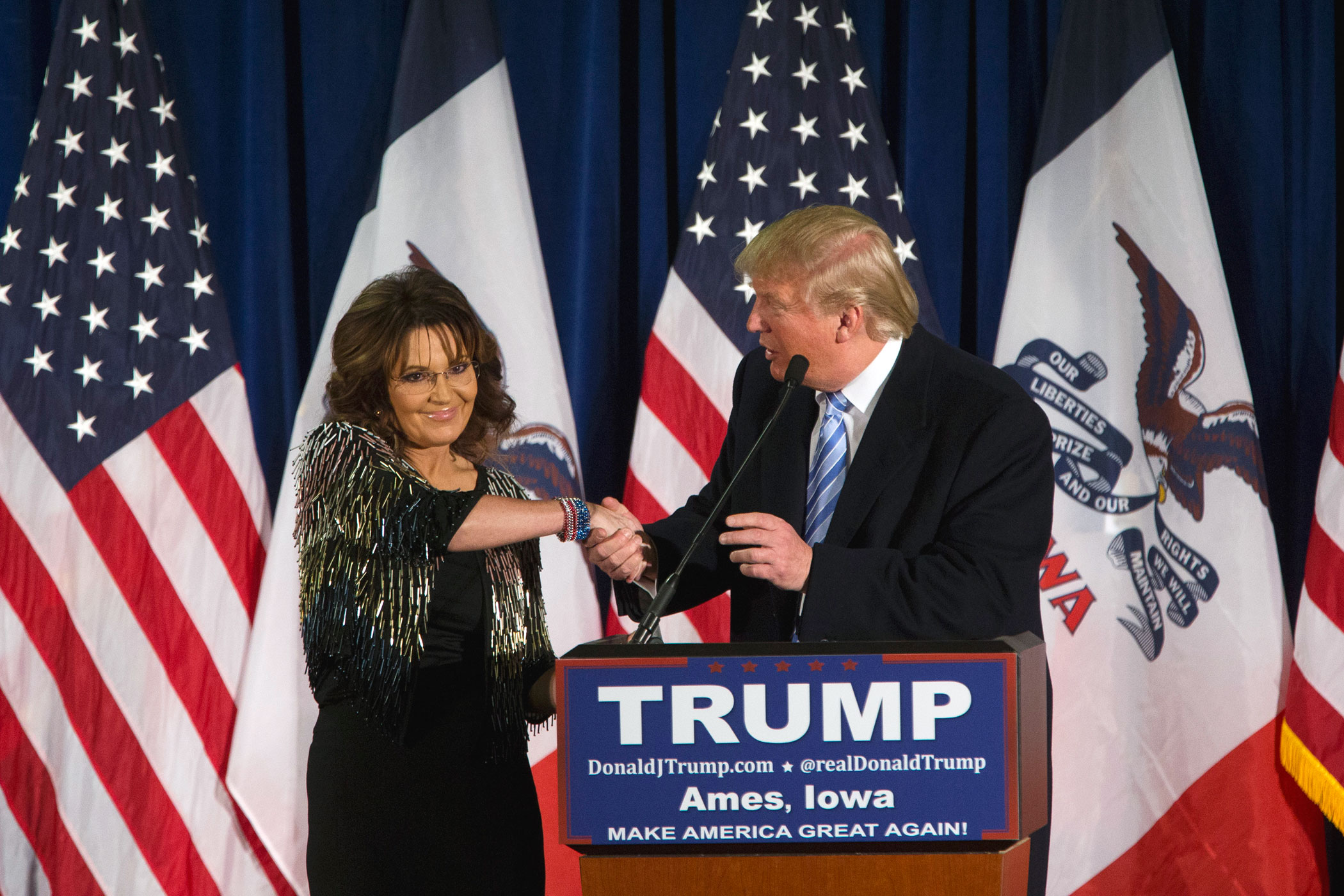 Former Alaska Gov. Sarah Palin endorsed Republican presidential candidate Donald Trump on Jan. 19, 2016.