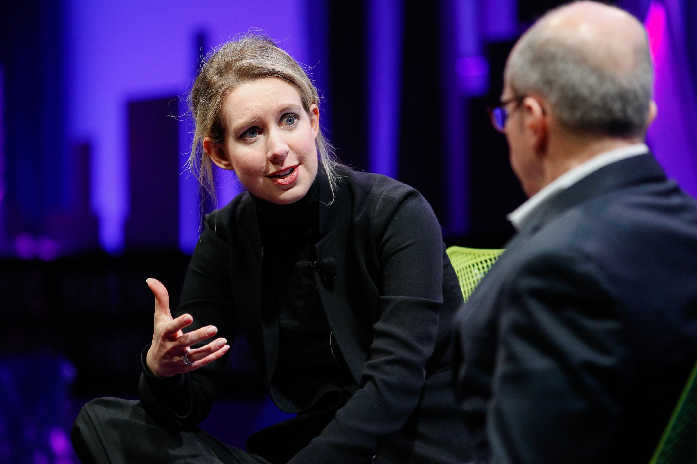 Elizabeth Holmes (L) and Alan Murray speak at the Fortune Global Forum at the Fairmont Hotel on November 2, 2015 in San Francisco, California.