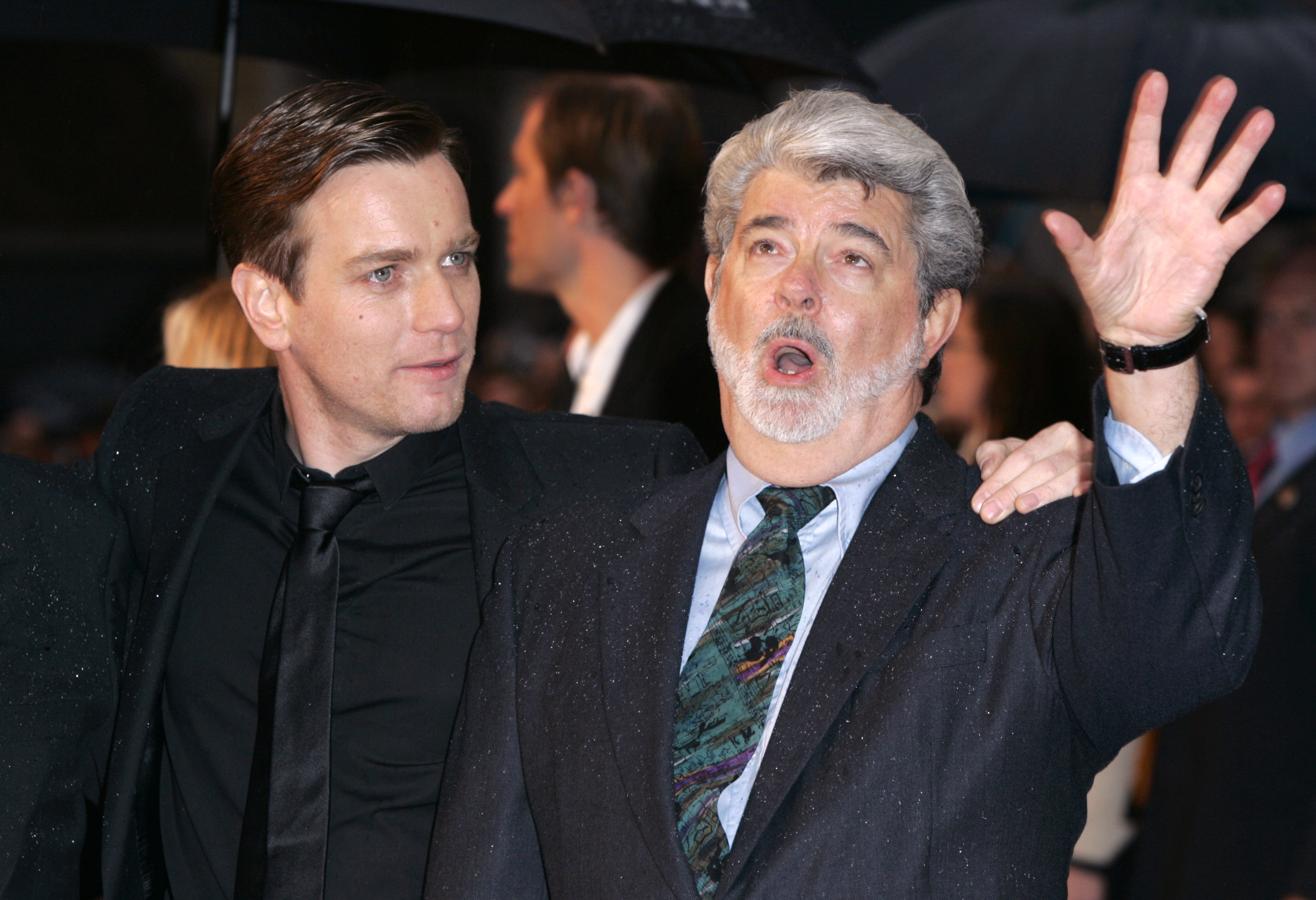 Ewan McGregor and George Lucas attend The Star Wars: Revenge Of The Sith UK  premiere in London. (Justin Goff—UK Press via Getty Images)