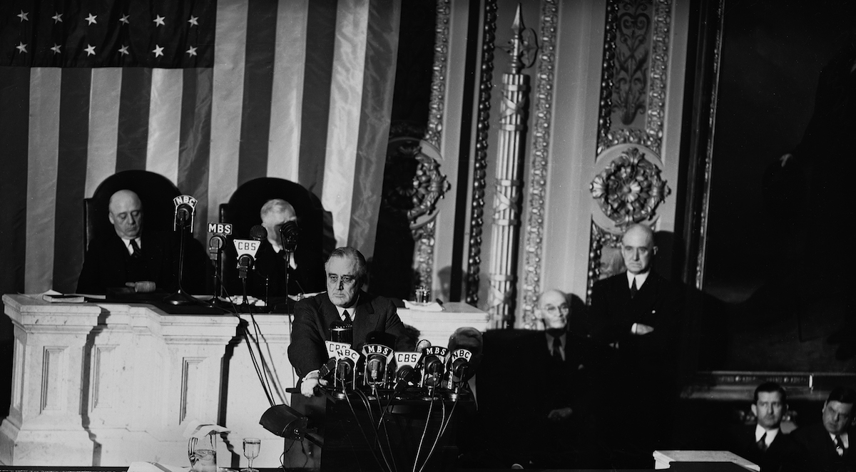 "I address you, the members of the 77th Congress, at a moment unprecedented in the history of the Union," said President Franklin D. Roosevelt as he started his message to the joint session of Congress, Jan. 6, 1941. (George R. Skadding&mdash;AP)