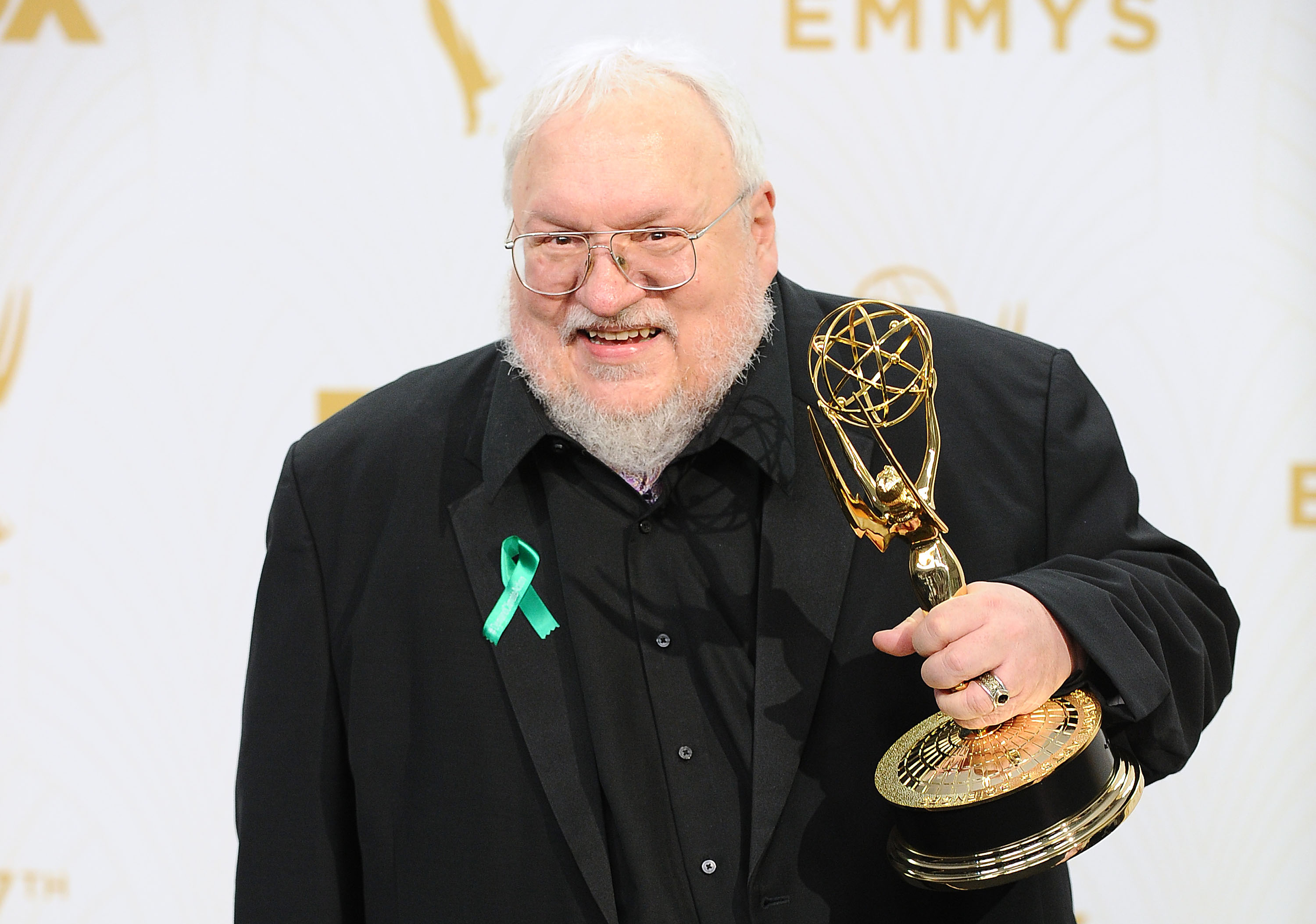 George R.R. Martin poses in the press room at the 67th annual Primetime Emmy Awards at Microsoft Theater in Los Angeles on Sept. 20, 2015.