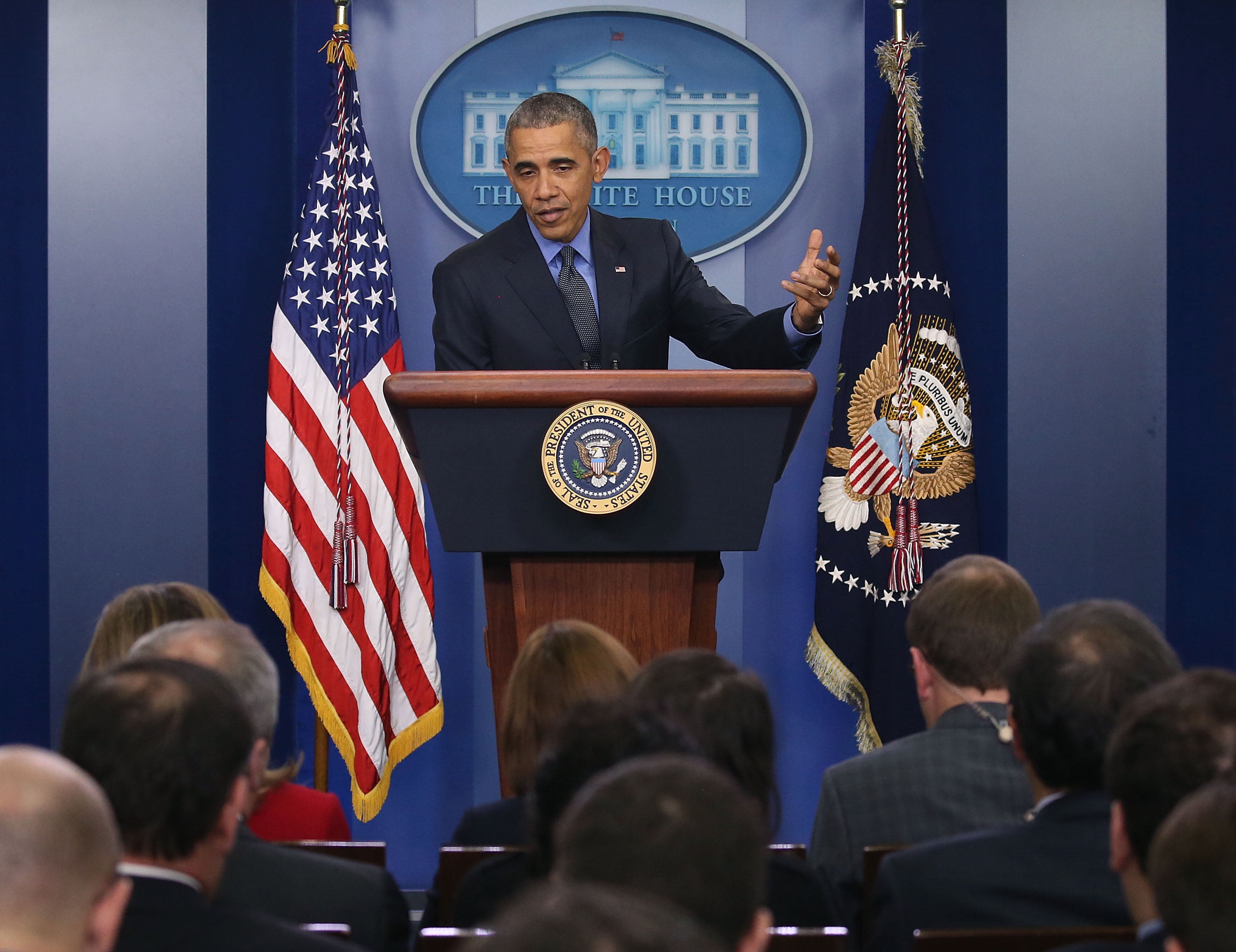 U.S. President Barack Obama speaks to the media at his year end press conference in the Brady Briefing Room at the White House December 18, 2015 in Washington, DC. (Mark Wilson—Getty Images)