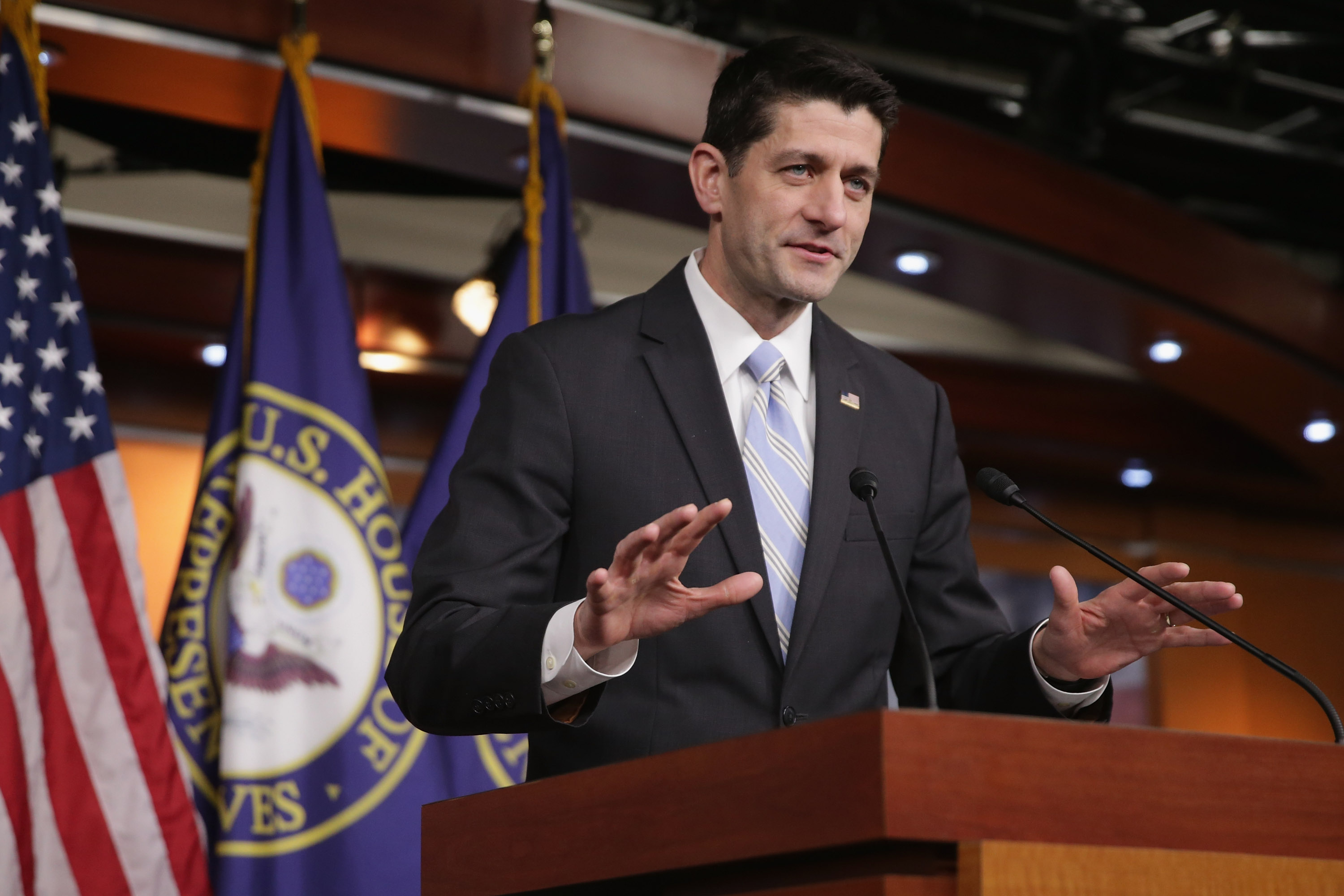 Speaker of the House Paul Ryan holds his weekly news conference at the U.S. Capitol January 7, 2016 in Washington, DC. Calling 2016 a "year of ideas," Ryan said that the House of Representatives will thing big but may not accomplish its key agenda with President Barack Obama in the White House. (Chip Somodevilla—Getty Images)