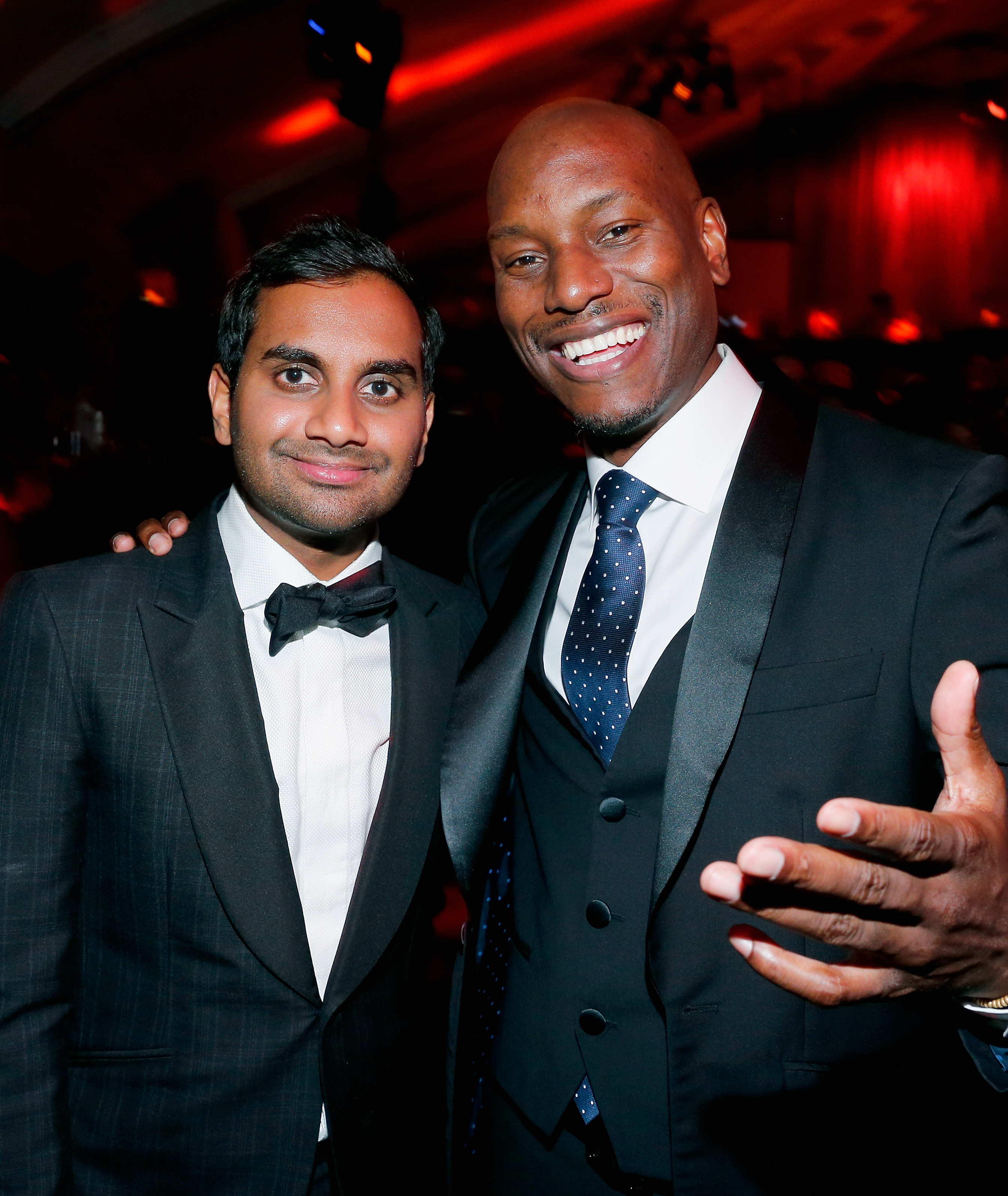 Comedian Aziz Ansari and actor Tyrese Gibson attend The Weinstein Company and Netflix Golden Globe Party on January 10, 2016 in Beverly Hills, California. (Rich Polk—Getty Images)