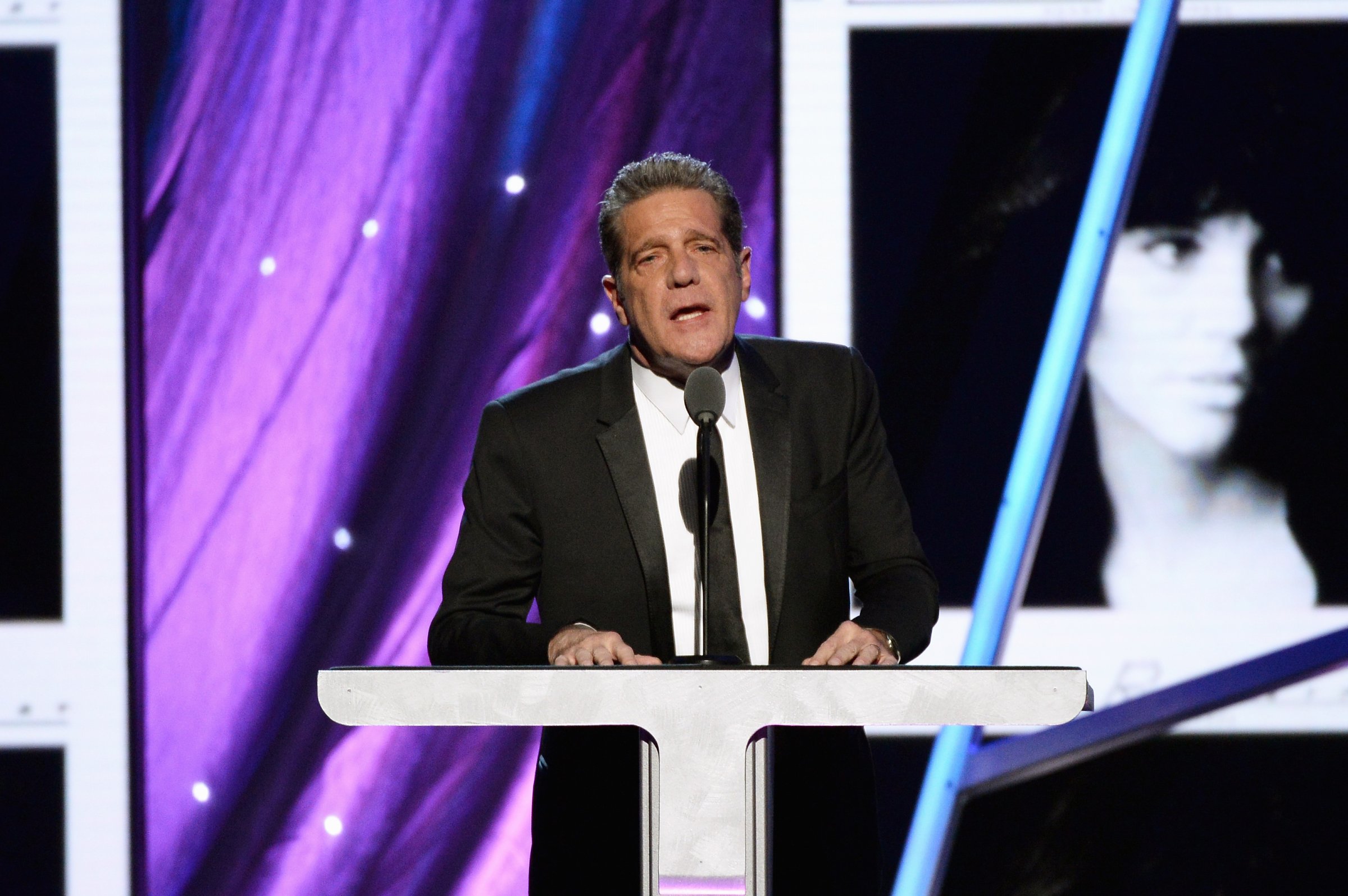 Glenn Frey speaks onstage, inducting Linda Ronstadt into the Rock And Roll Hall Of Fame, at Barclays Center in Brooklyn on April 10, 2014.