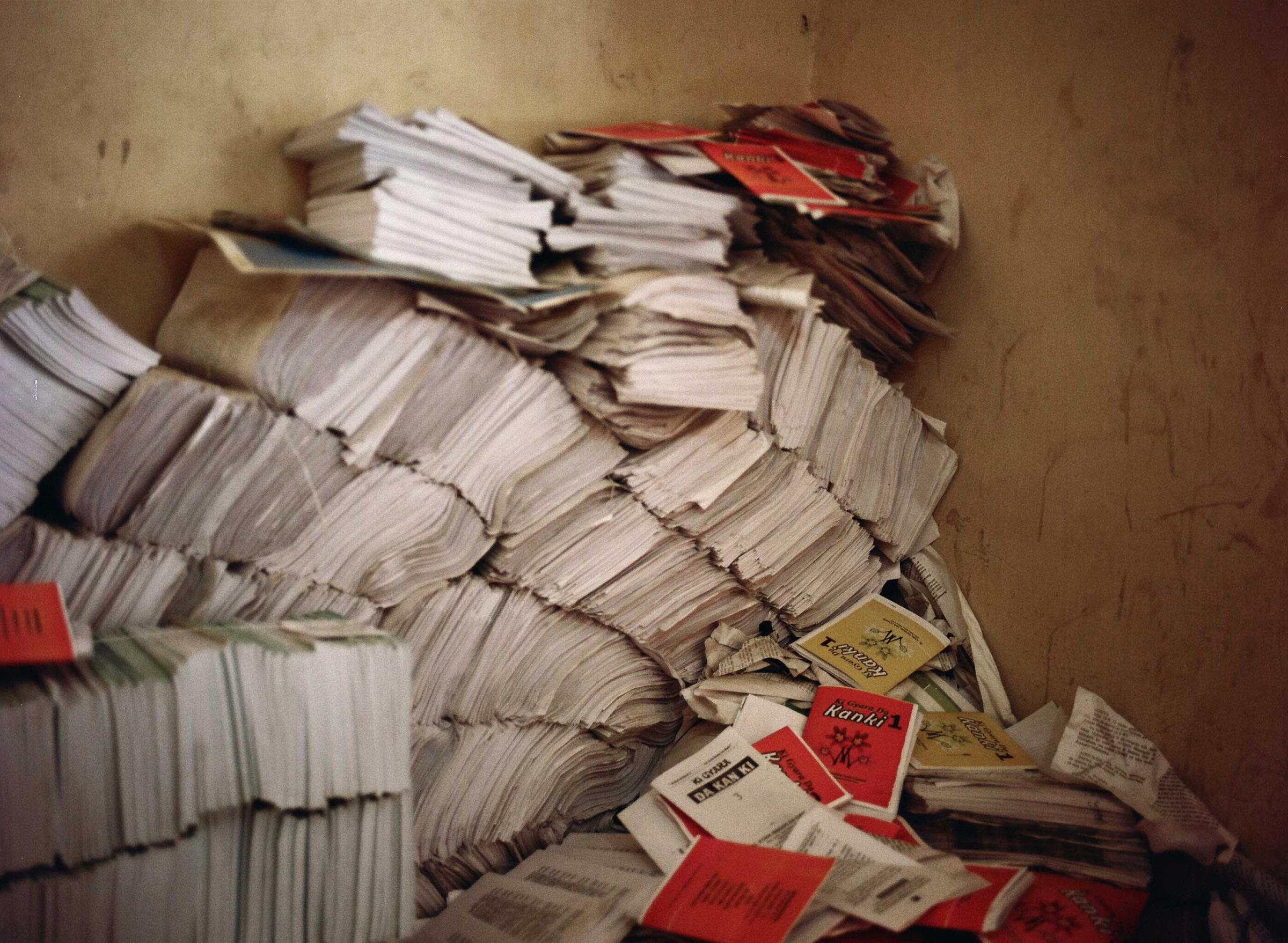 Piles of books are stacked up before they are taken to the market to be sold, Kano, Northern Nigeria. April 8, 2013.