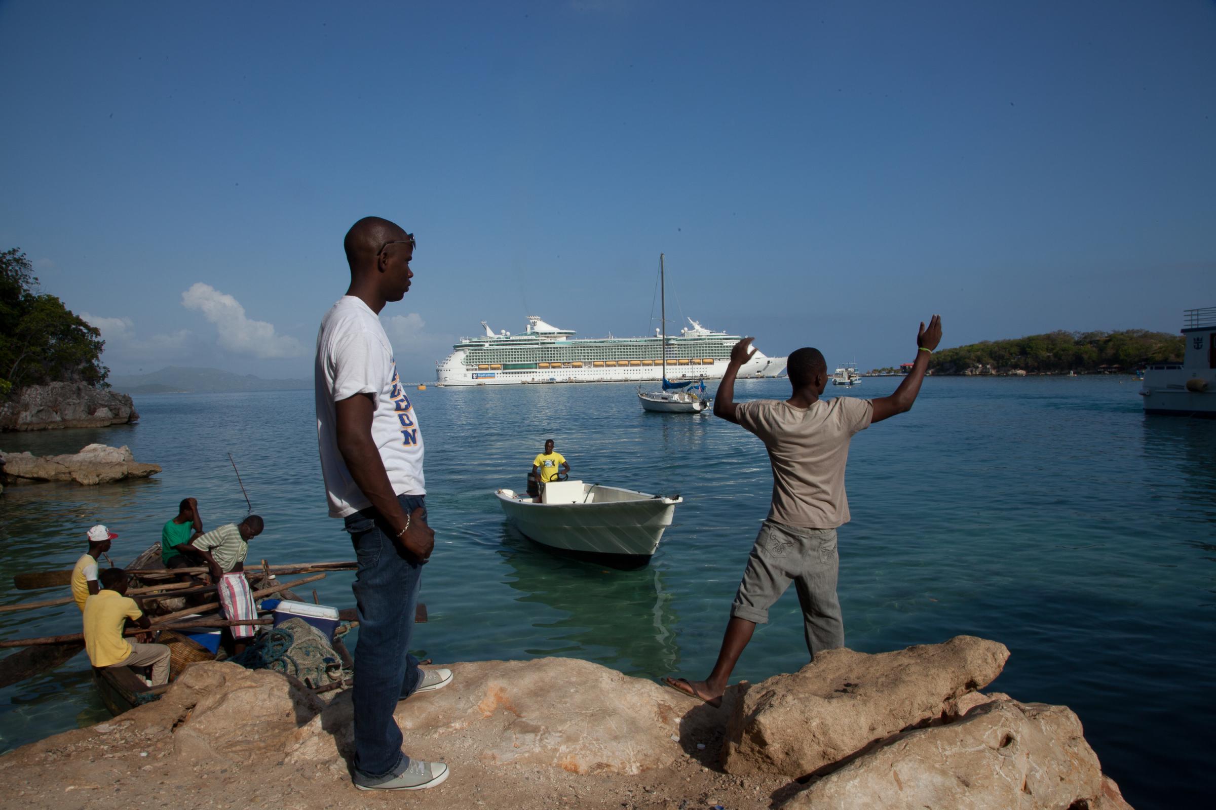 A Royal Caribbean cruise ship seen from the village of Labadie, Haiti, on July 22, 2015.