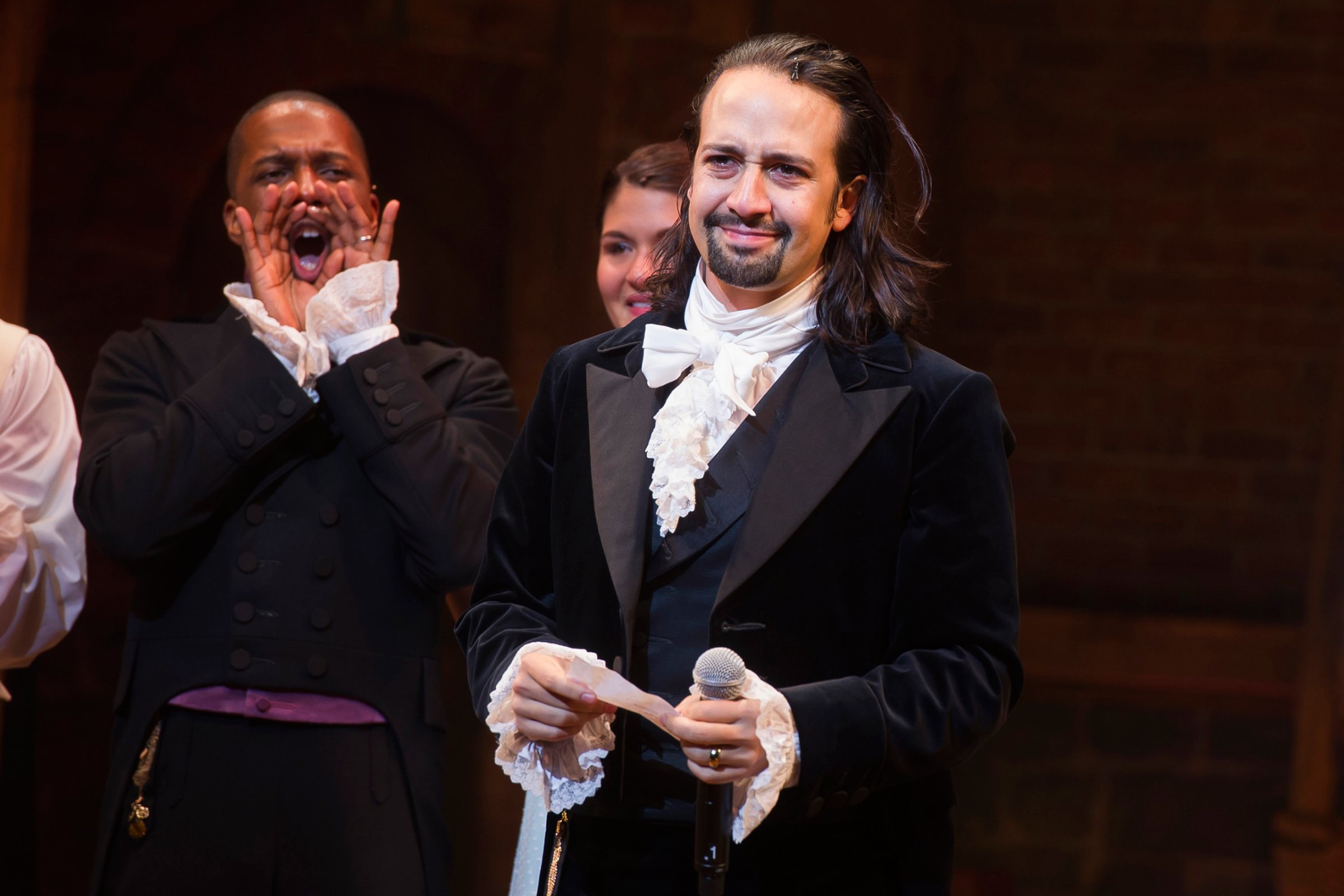 Lin-Manuel Miranda appears at the curtain call following the opening night performance of "Hamilton" at the Richard Rodgers Theatre in New York, on Aug. 6, 2015.