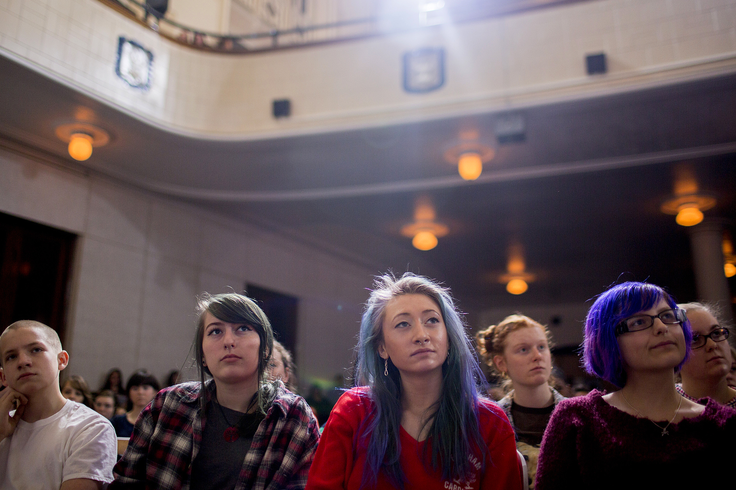 Attendees at a Bernie Sanders campaign event in Des Moines, Iowa on Jan. 28, 2016. (Natalie Keyssar for TIME)