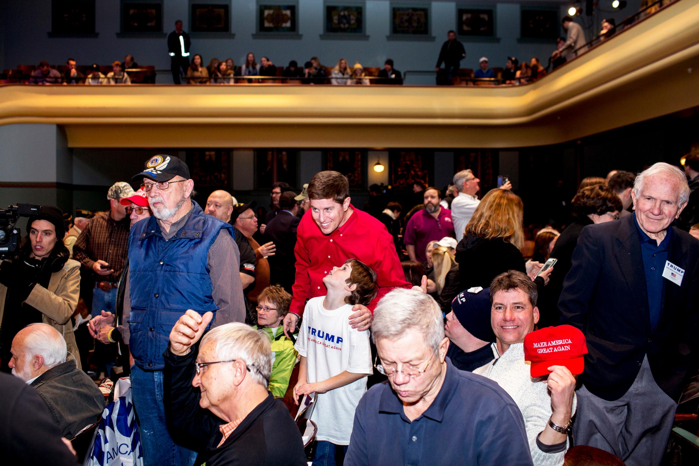 TIMEPOL Attendees at a Donald Trump rally in Des Moines, Iowa on Jan. 28, 2016.