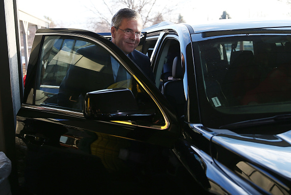 Republican presidential candidate former Florida Governor Jeb Bush enters his vehicle after attending a campaign event at the Westside Conservatives Club breakfast at the Machine Shed restaurant on January 13, 2016 in Urbandale, Iowa. (Joe Raedle—Getty Images)