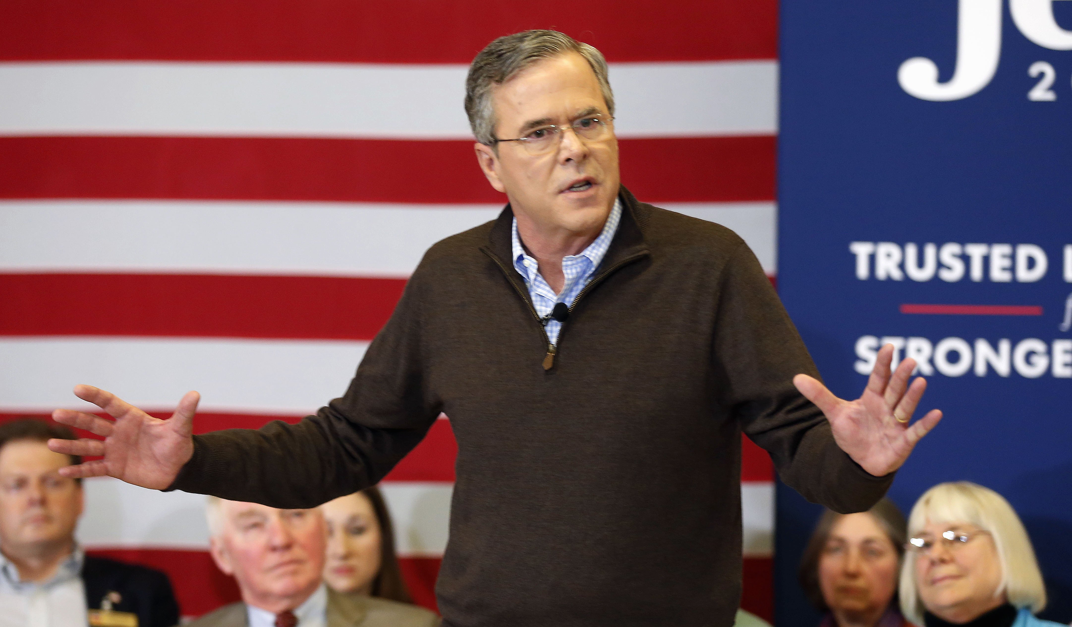 Jeb Bush speaks during a campaign stop at Souhegan High School, on Jan. 16, 2016, in Amherst, NH. (Jim Cole—AP)