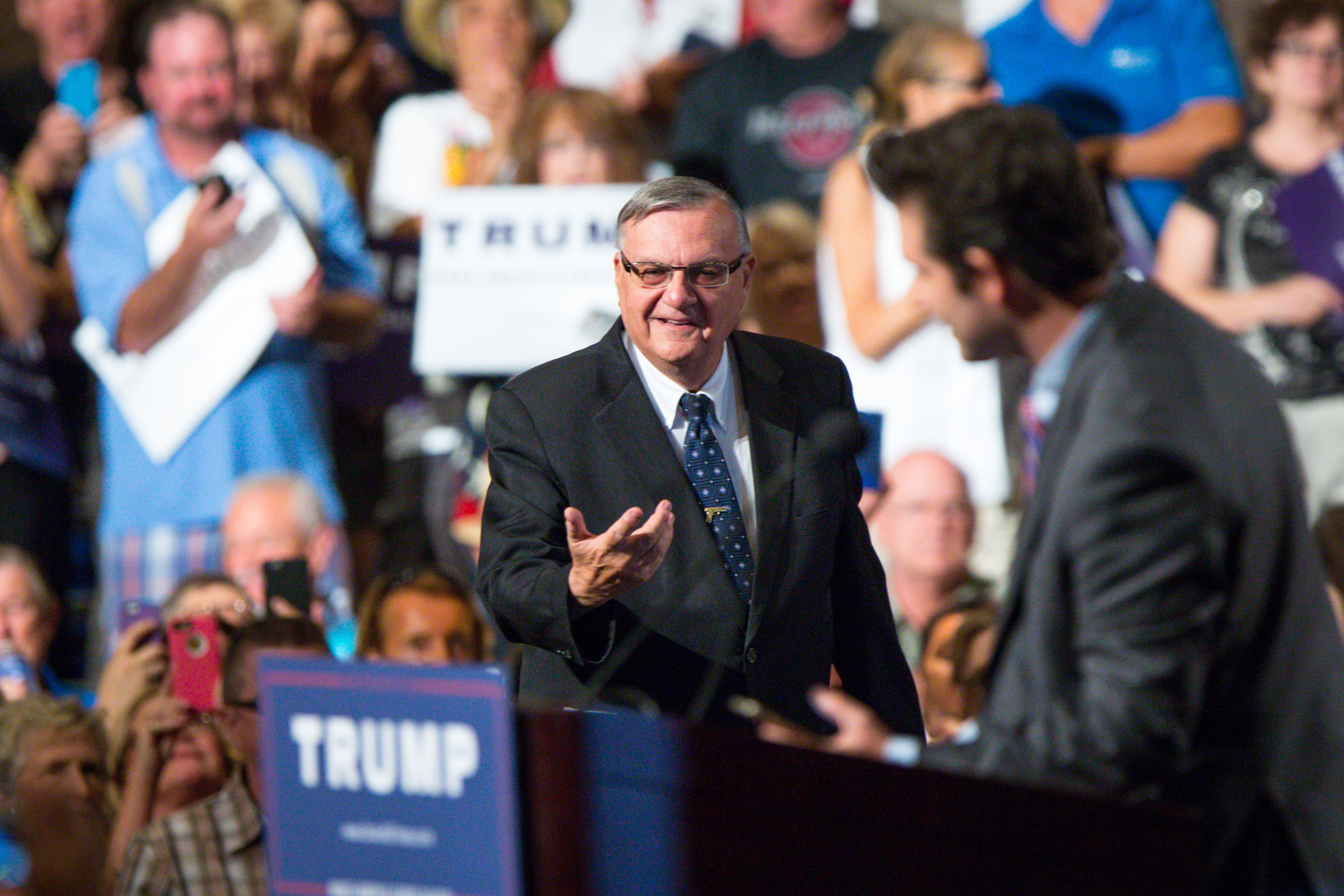Maricopa County Sheriff Joe Arpaio takes the stage to introduce Republican presidential candidate Donald Trump at a political rally at the Phoenix Convention Center on July 11, 2015 in Phoenix, Arizona. (Charlie Leight—Getty Images)