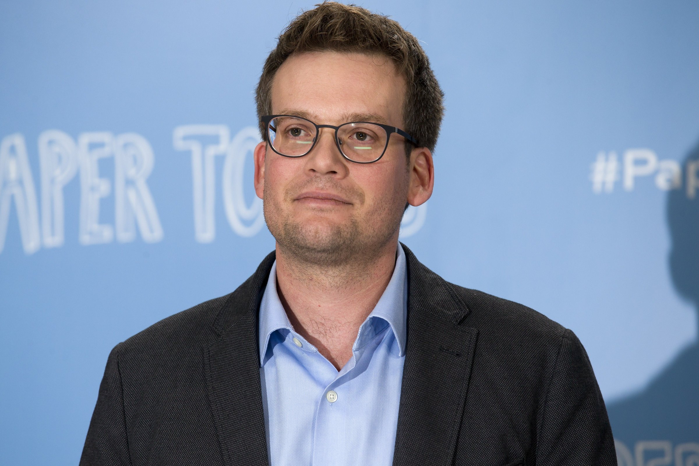 John Green at a photo call for "Paper Towns" in London on June 18, 2015.