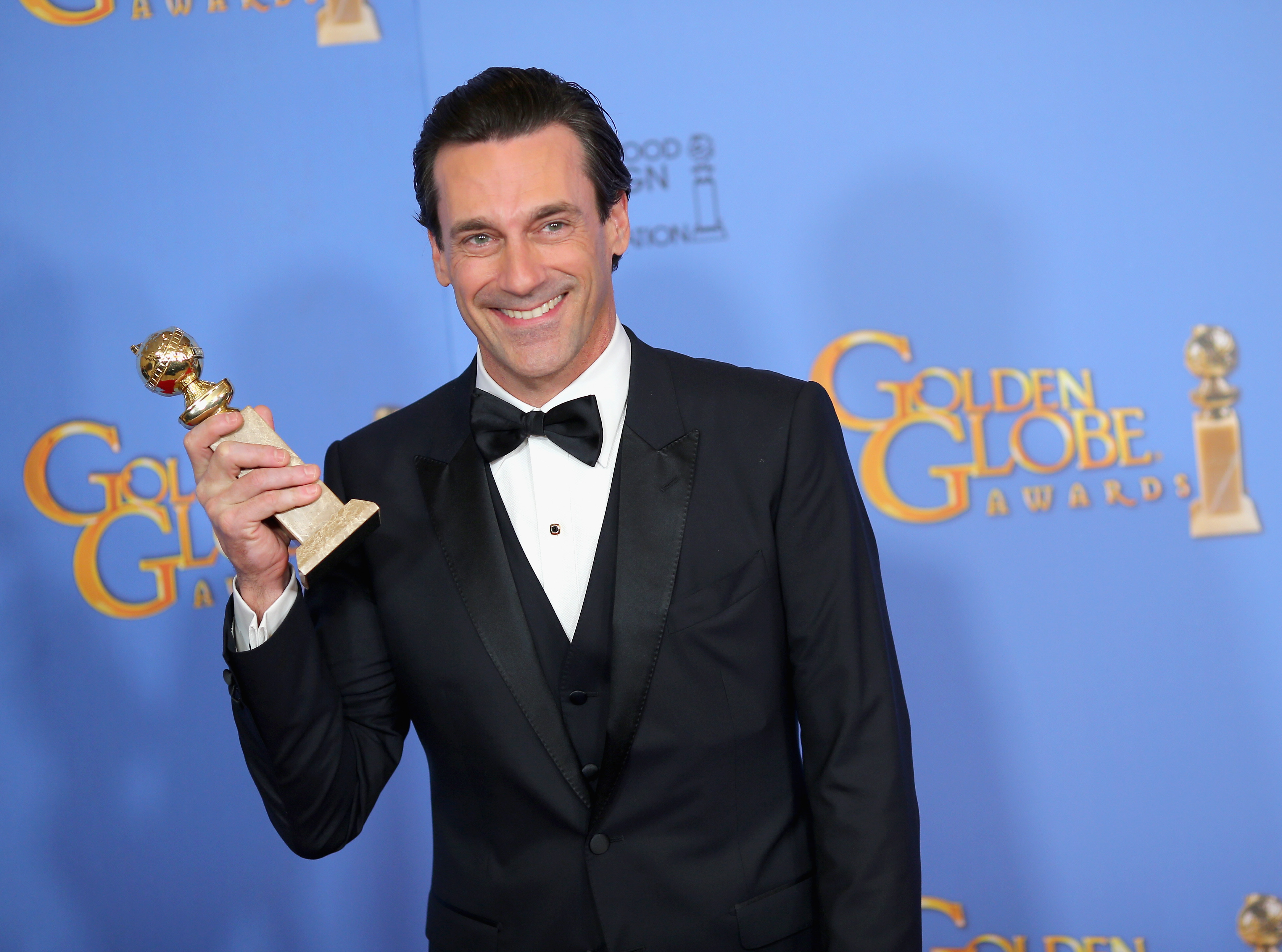 Actor Jon Hamm winner of Best Performance by an Actor In A Television Series - Drama, poses in the press room during the 73rd Annual Golden Globe Awards held at the Beverly Hilton Hotel on January 10, 2016 in Beverly Hills, California. (Mark Davis—Getty Images)