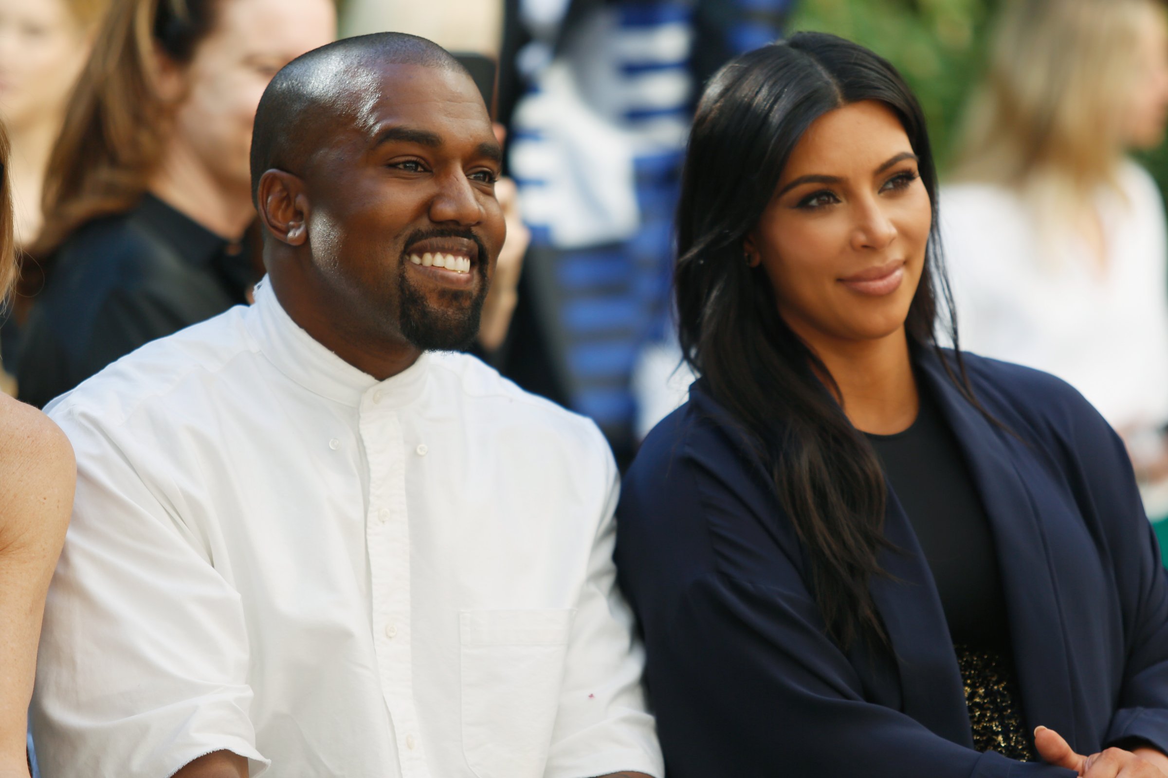 Recording artist Kanye West (L) and TV personality Kim Kardashian attend CFDA/Vogue Fashion Fund Show and Tea at Chateau Marmont on October 20, 2015 in Los Angeles, California.